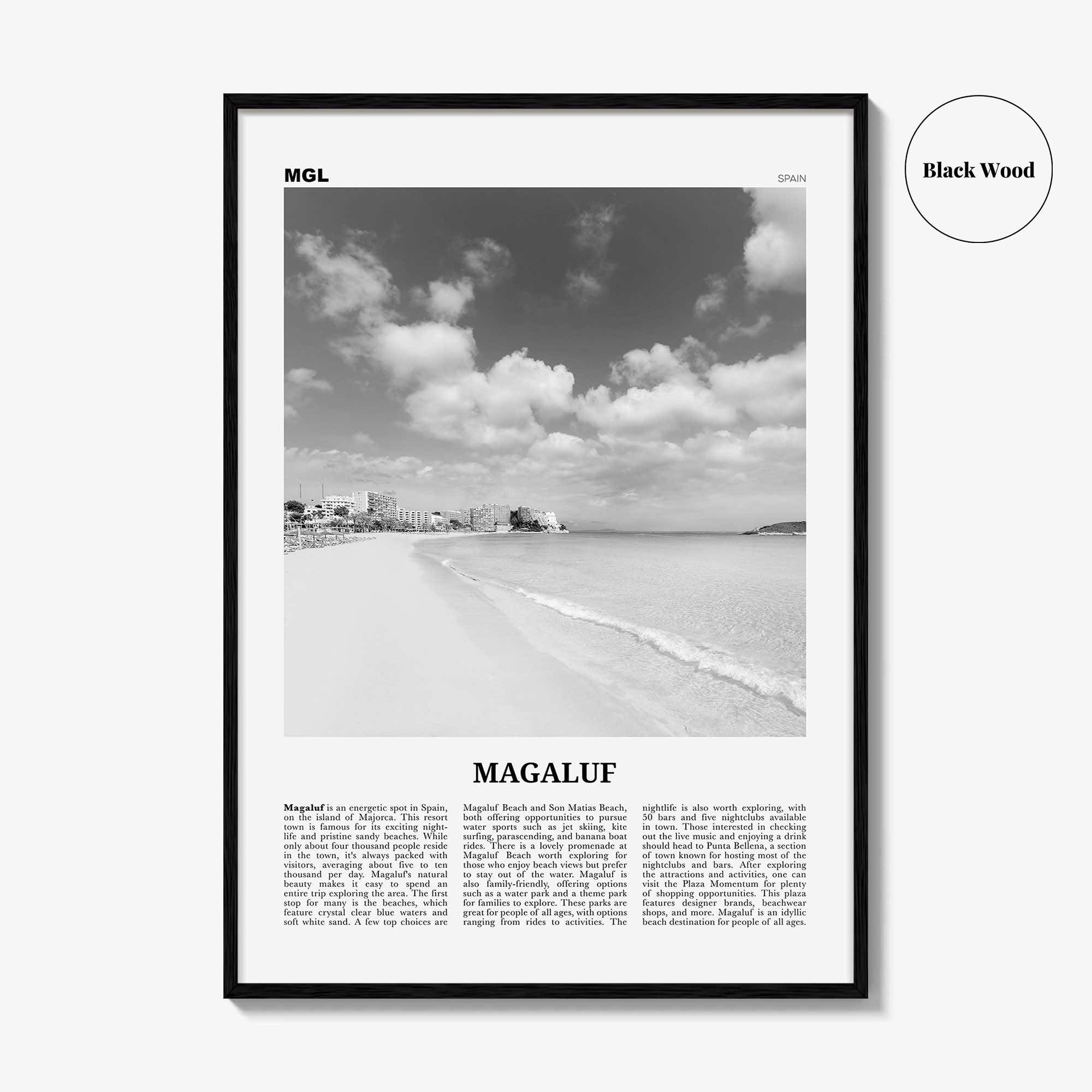 Magaluf Print Black and White, Magaluf Wall Art, Magaluf Poster, Magaluf Photo, Magaluf Wall Décor, Magaluf Map, Spain