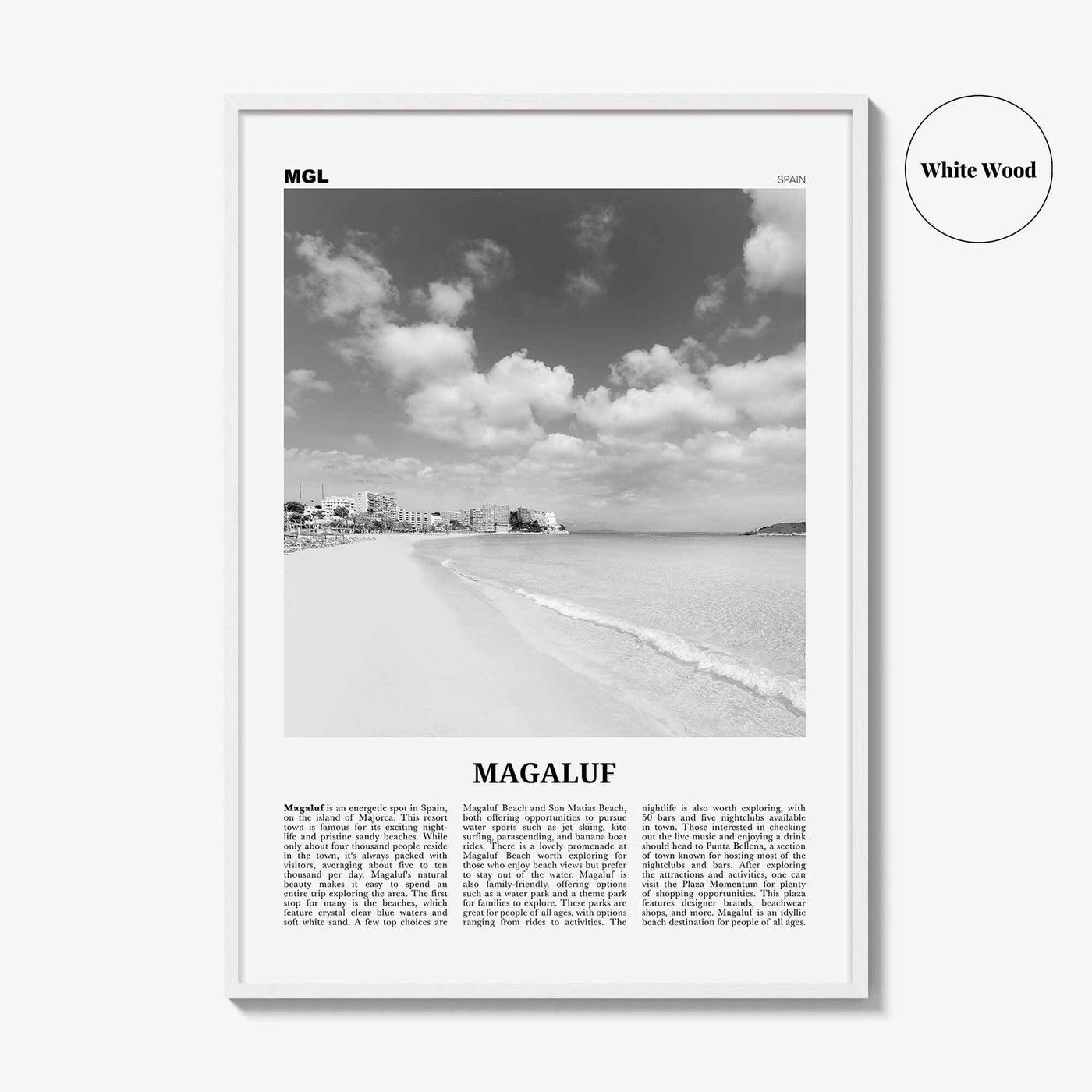 Magaluf Print Black and White, Magaluf Wall Art, Magaluf Poster, Magaluf Photo, Magaluf Wall Décor, Magaluf Map, Spain