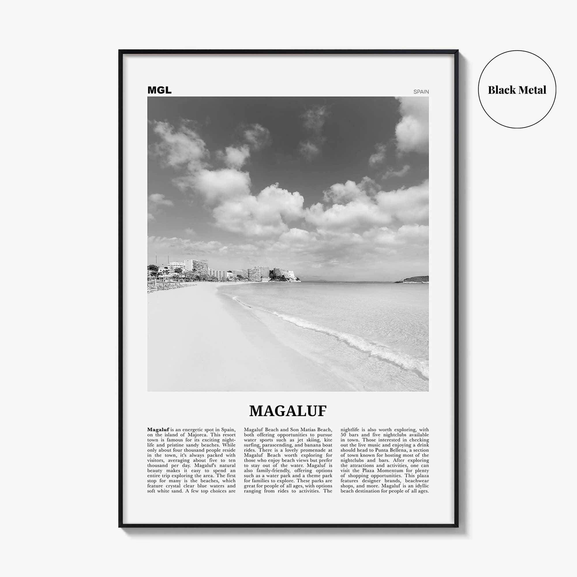 Magaluf Print Black and White, Magaluf Wall Art, Magaluf Poster, Magaluf Photo, Magaluf Wall Décor, Magaluf Map, Spain