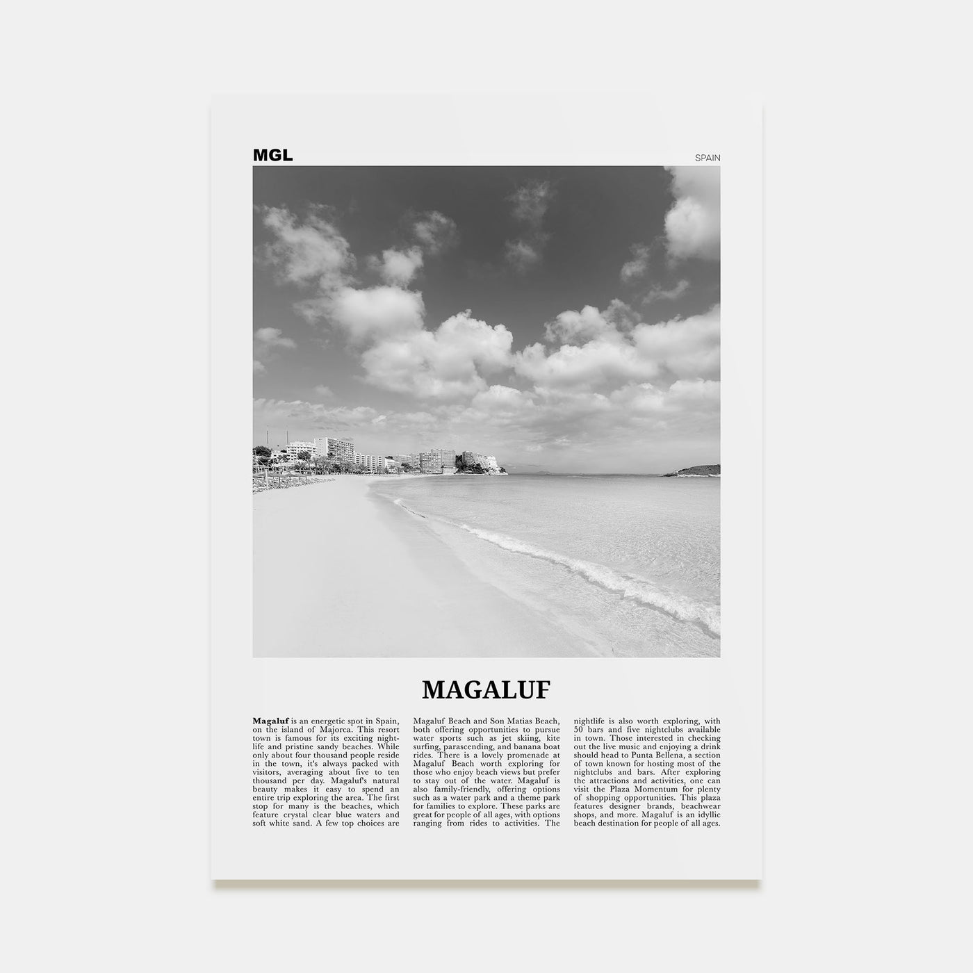 Magaluf Travel B&W Poster