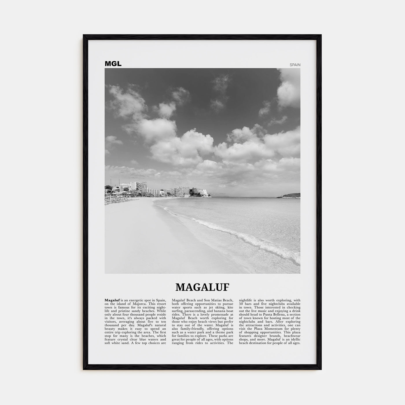 Magaluf Travel B&W Poster