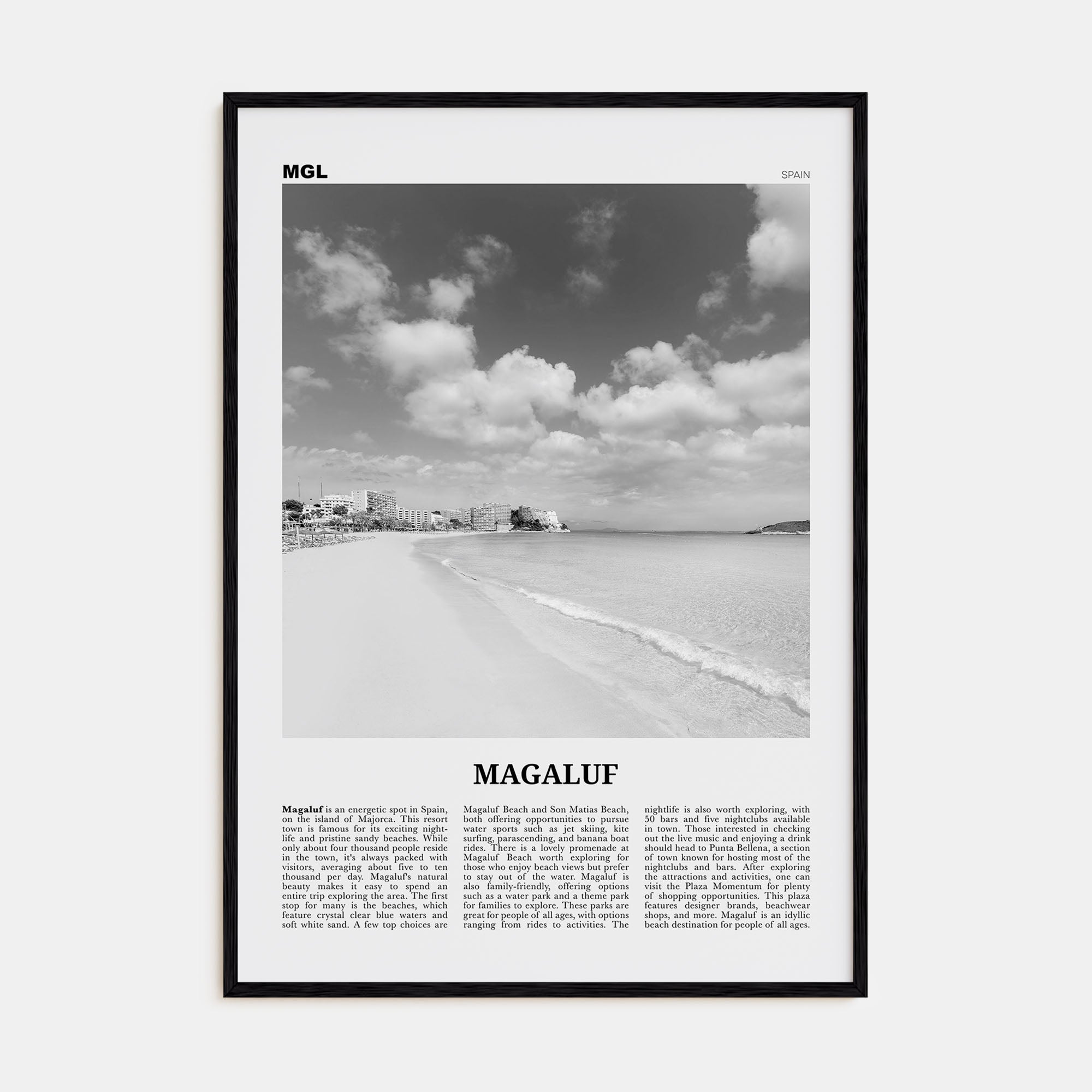 Magaluf Travel B&W Poster
