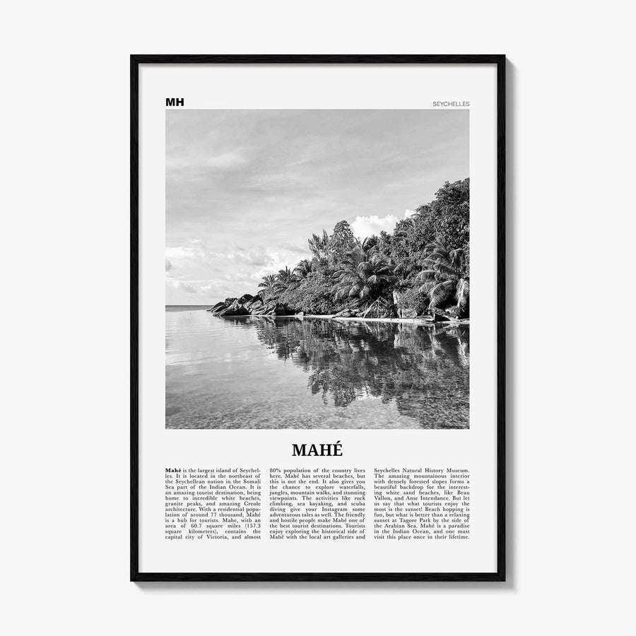 Mahe Print Black and White, Mahé Wall Art, Mahé Poster, Mahé Photo, Mahé Wall Décor, Mahé Map, Seychelles