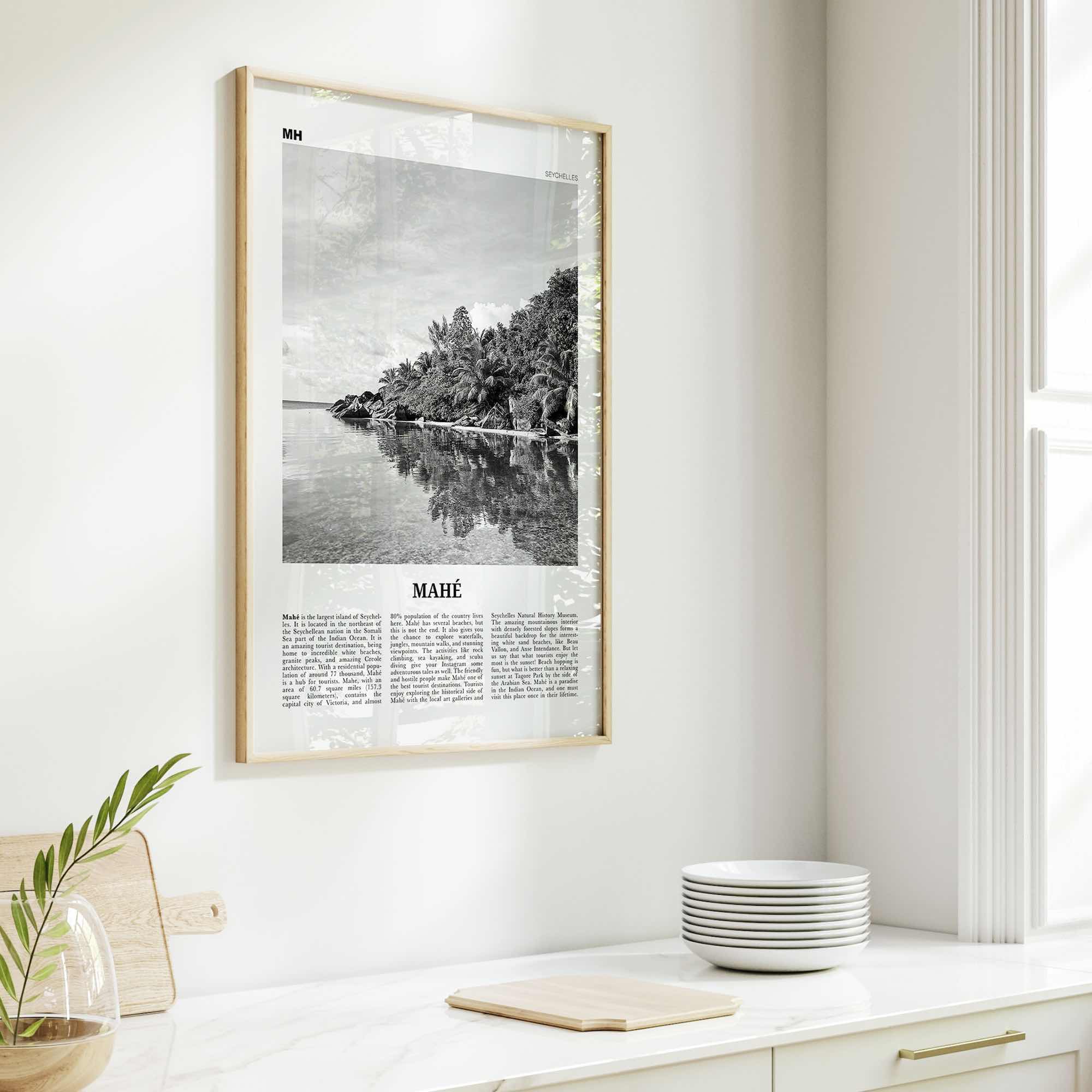 Mahe Print Black and White, Mahé Wall Art, Mahé Poster, Mahé Photo, Mahé Wall Décor, Mahé Map, Seychelles