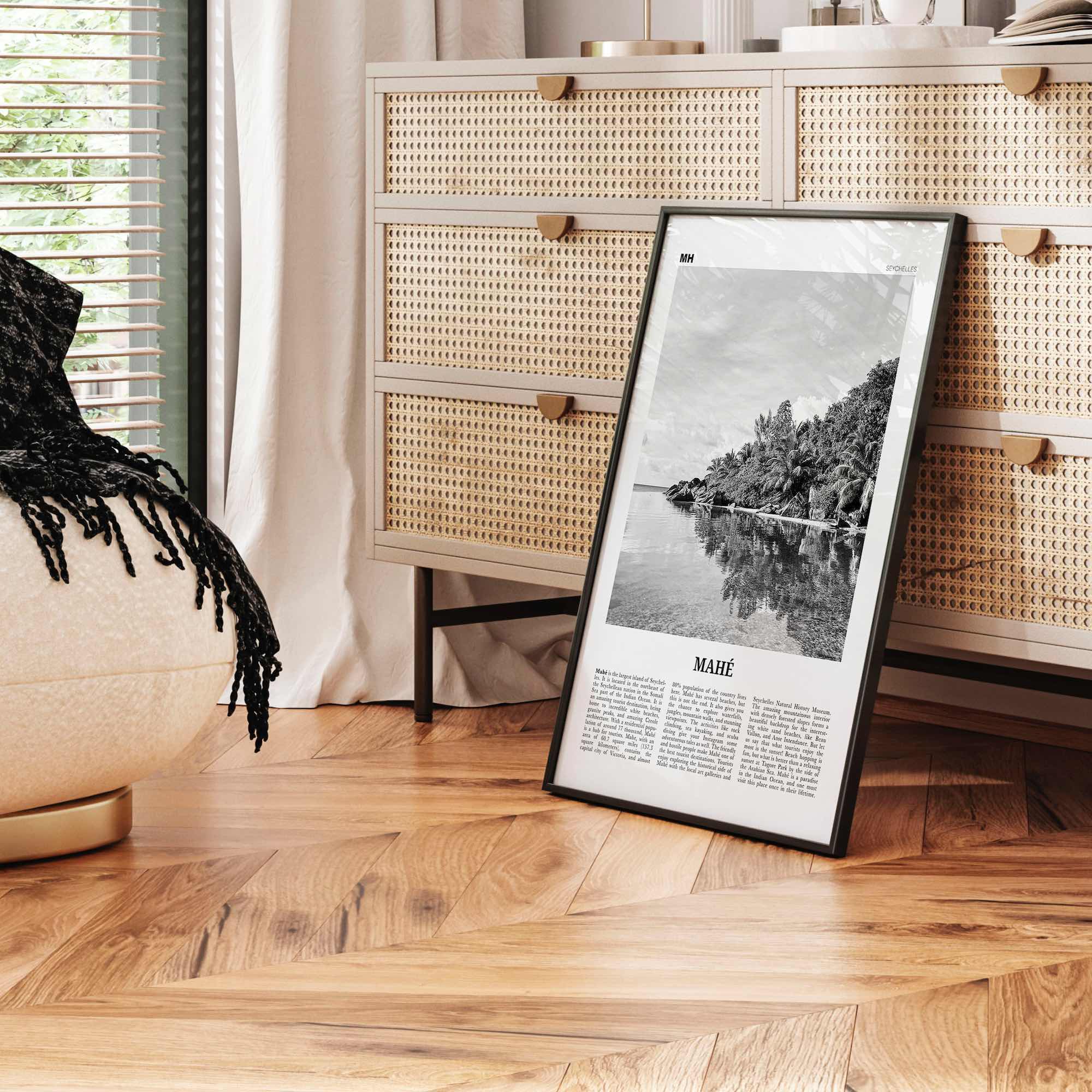 Mahe Print Black and White, Mahé Wall Art, Mahé Poster, Mahé Photo, Mahé Wall Décor, Mahé Map, Seychelles