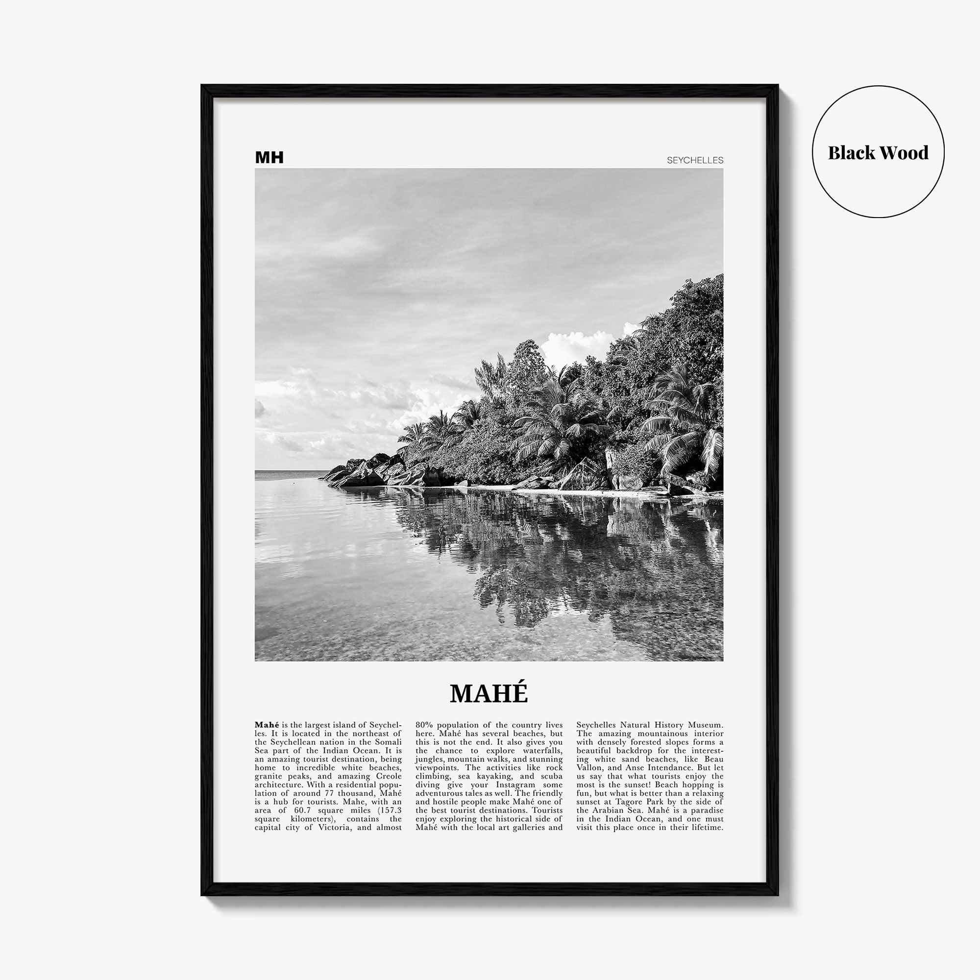 Mahe Print Black and White, Mahé Wall Art, Mahé Poster, Mahé Photo, Mahé Wall Décor, Mahé Map, Seychelles