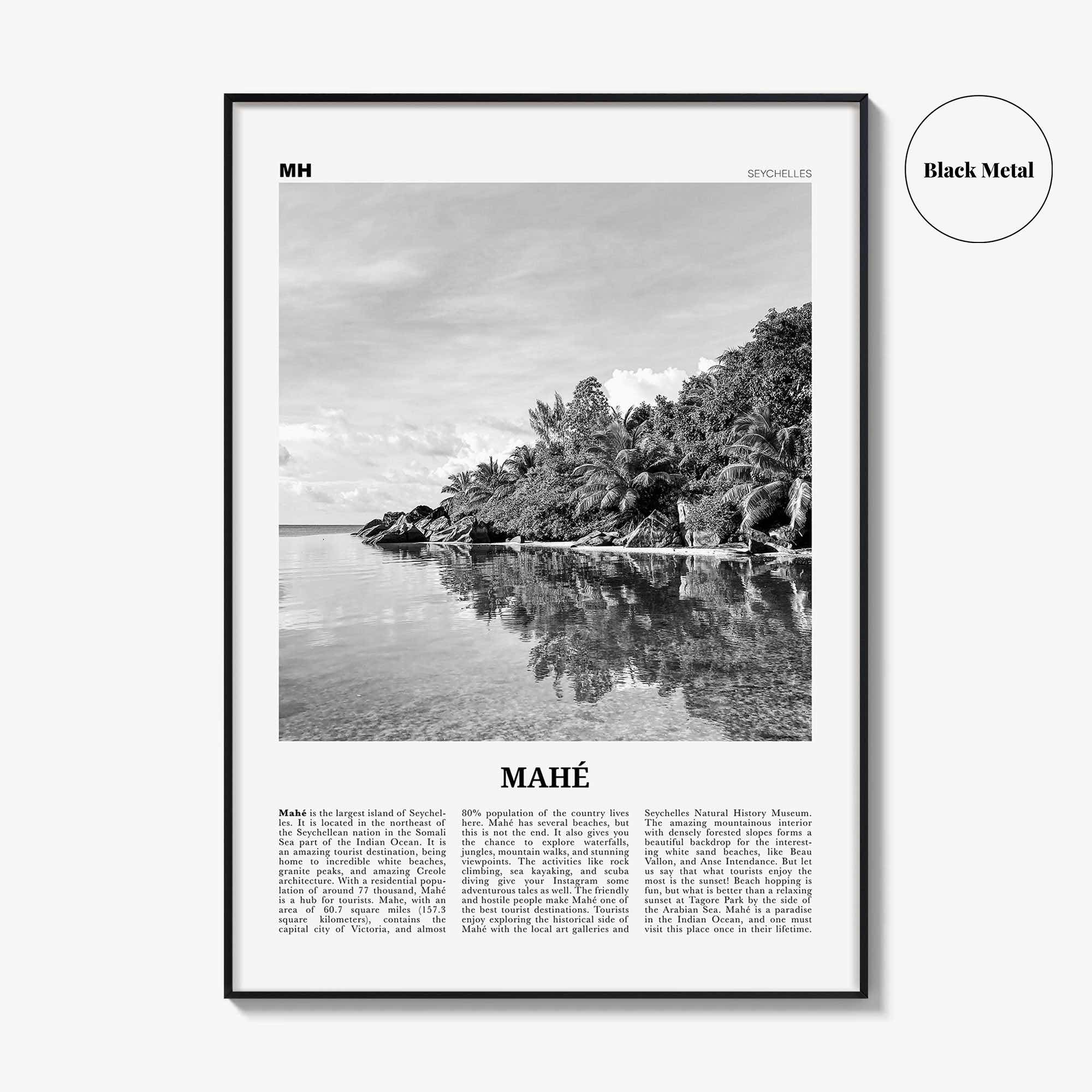 Mahe Print Black and White, Mahé Wall Art, Mahé Poster, Mahé Photo, Mahé Wall Décor, Mahé Map, Seychelles