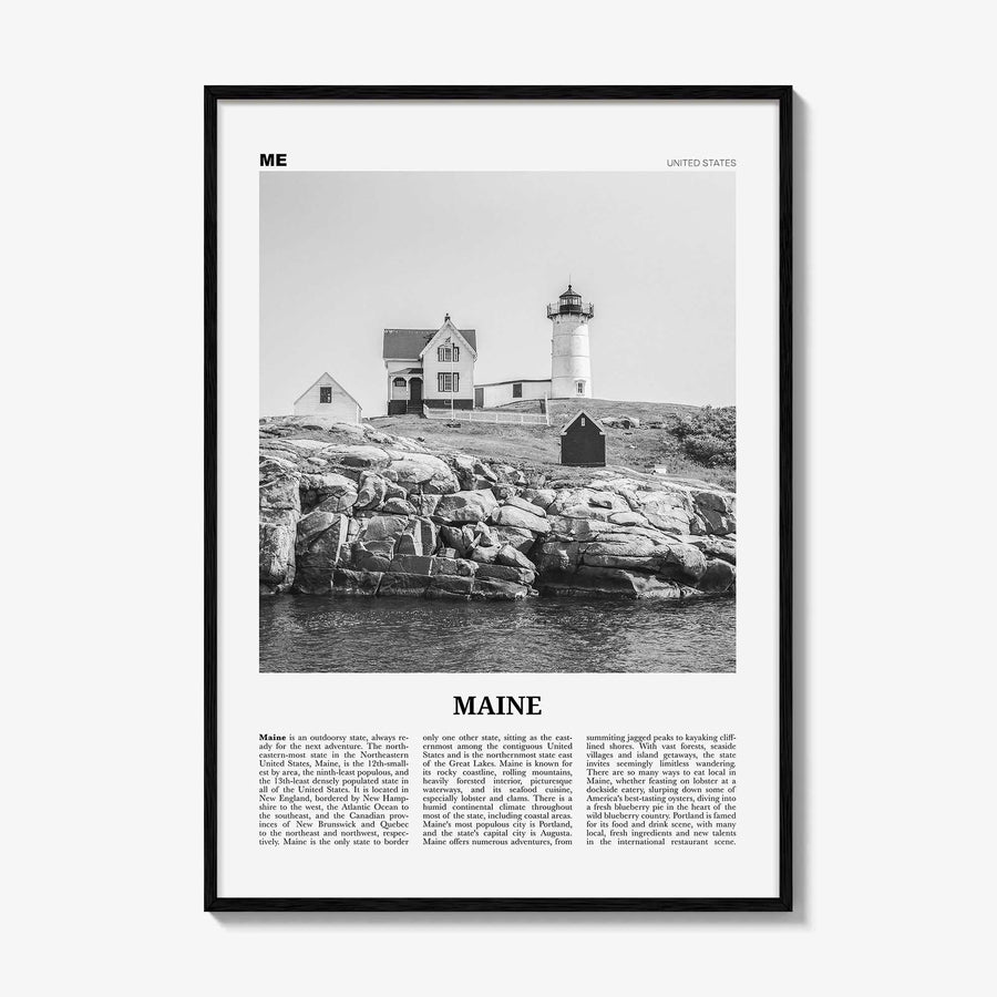 Maine Print Black and White No 1, Maine Wall Art, Maine Poster, Maine Photo, Maine Wall Decor, USA State Print, USA, United States