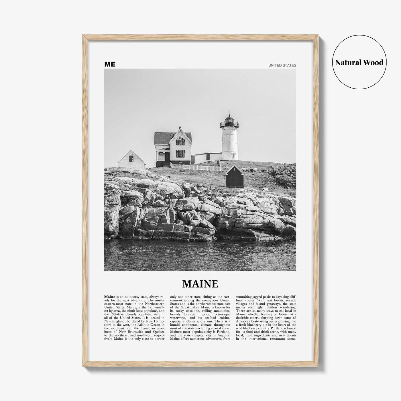 Maine Print Black and White No 1, Maine Wall Art, Maine Poster, Maine Photo, Maine Wall Decor, USA State Print, USA, United States