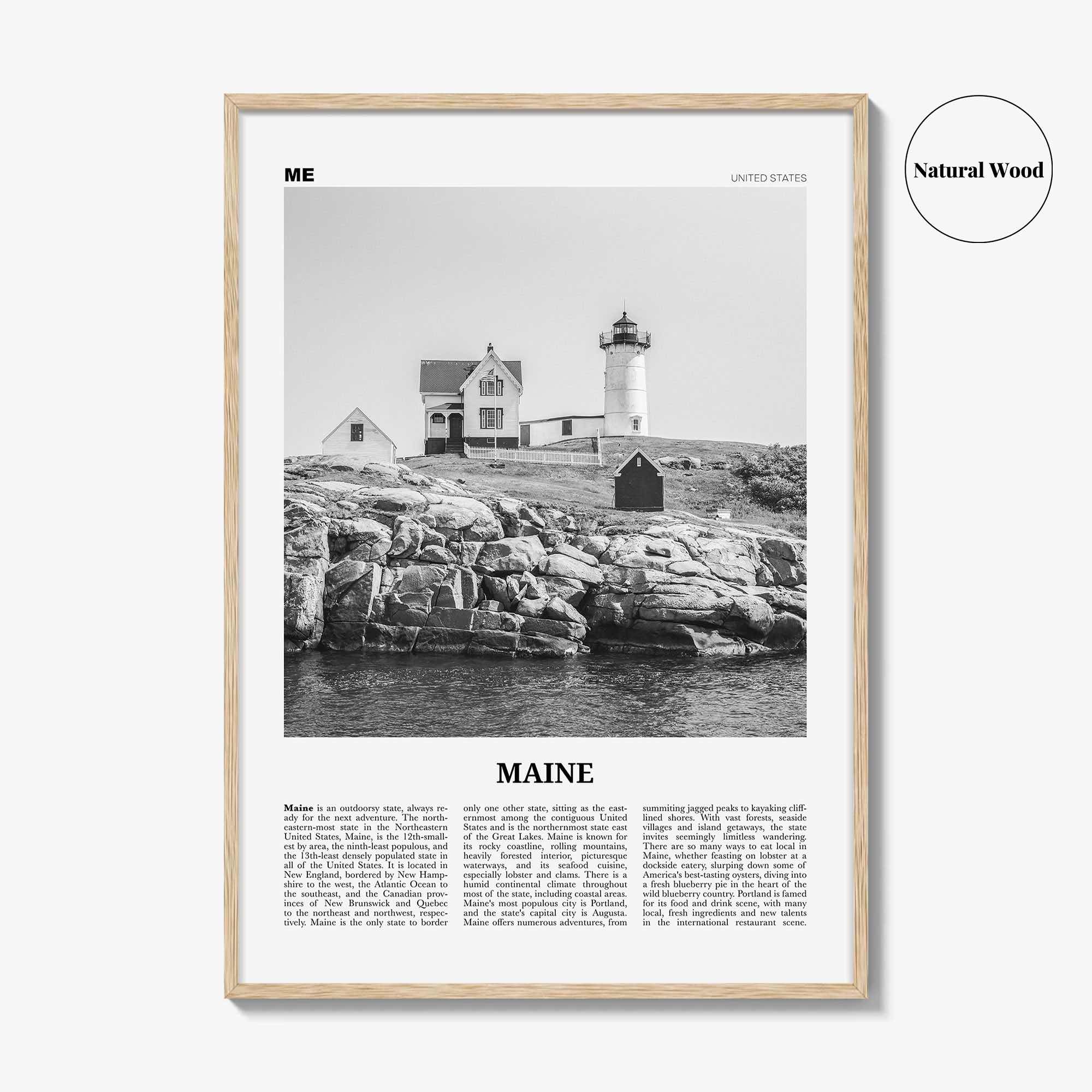 Maine Print Black and White No 1, Maine Wall Art, Maine Poster, Maine Photo, Maine Wall Decor, USA State Print, USA, United States
