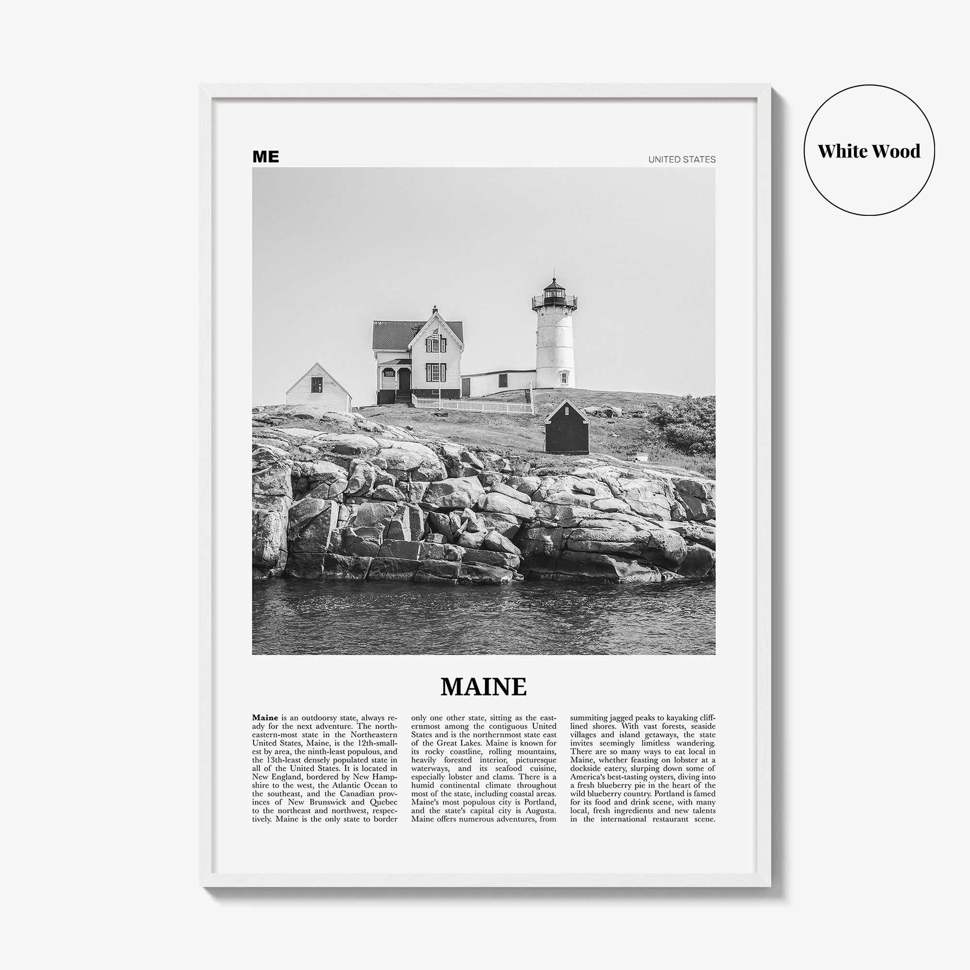 Maine Print Black and White No 1, Maine Wall Art, Maine Poster, Maine Photo, Maine Wall Decor, USA State Print, USA, United States