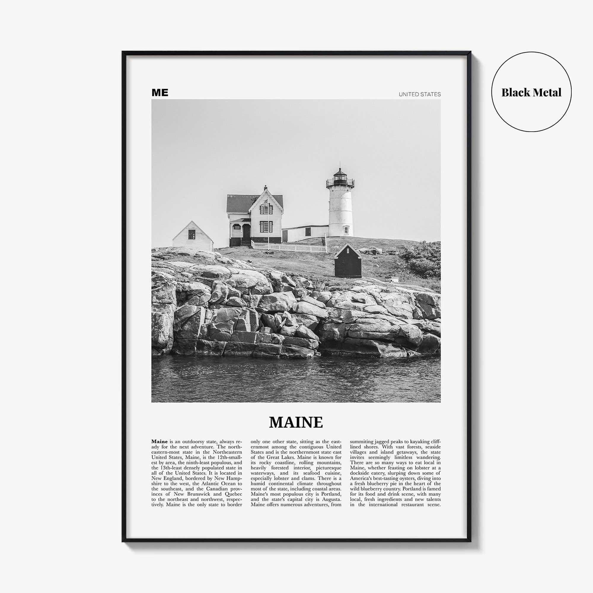 Maine Print Black and White No 1, Maine Wall Art, Maine Poster, Maine Photo, Maine Wall Decor, USA State Print, USA, United States