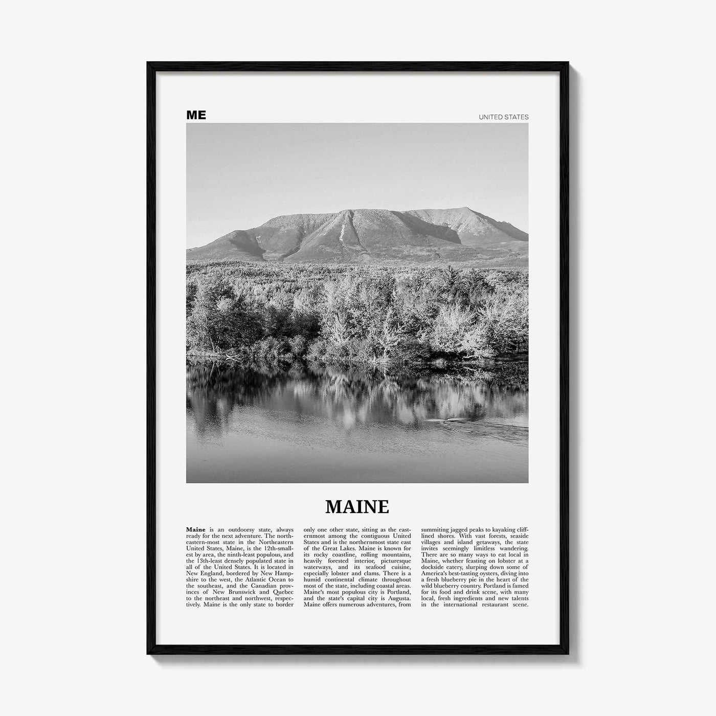 Maine Print Black and White No 2, Maine Wall Art, Maine Poster, Maine Photo, Maine Wall Décor, Maine Map, United States