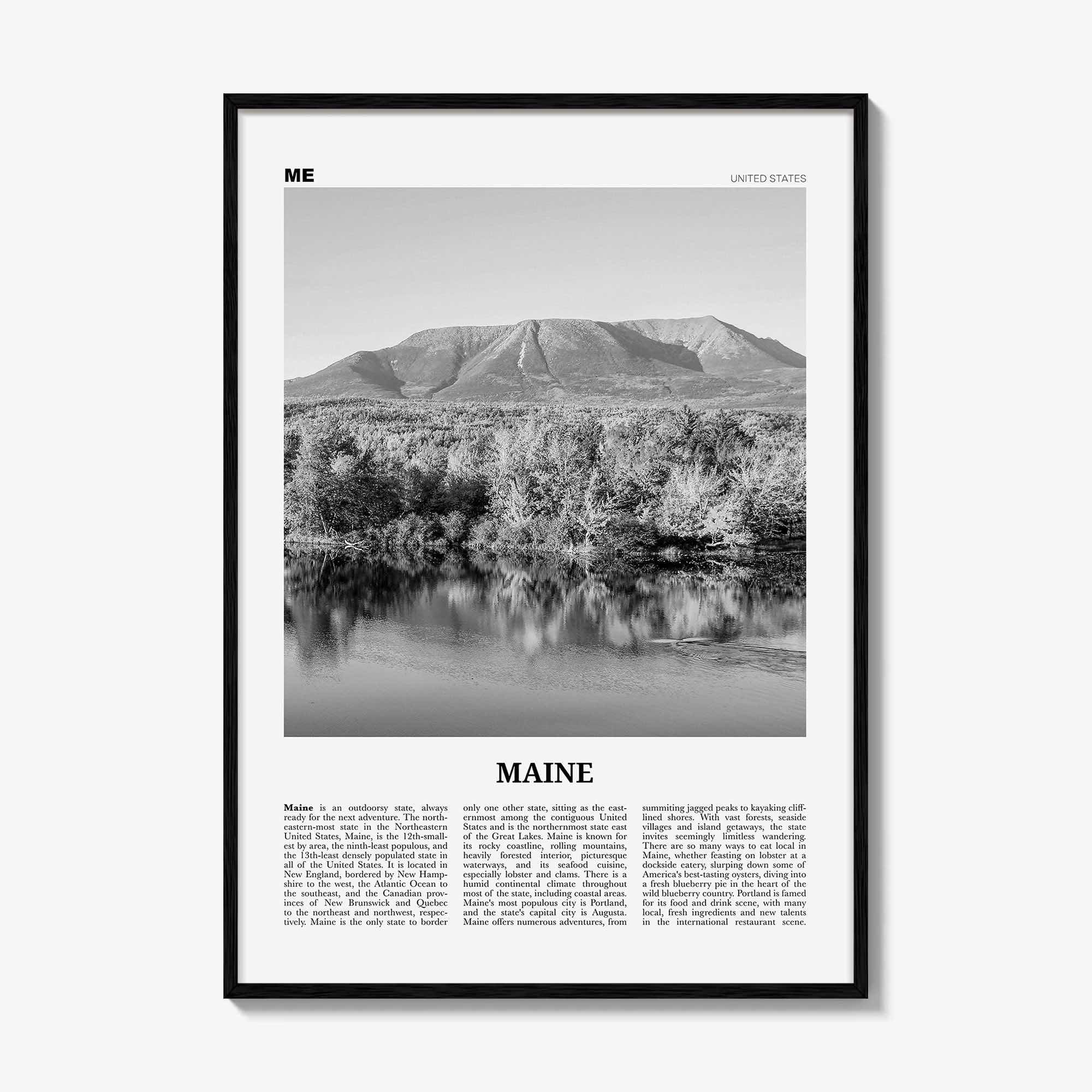 Maine Print Black and White No 2, Maine Wall Art, Maine Poster, Maine Photo, Maine Wall Décor, Maine Map, United States