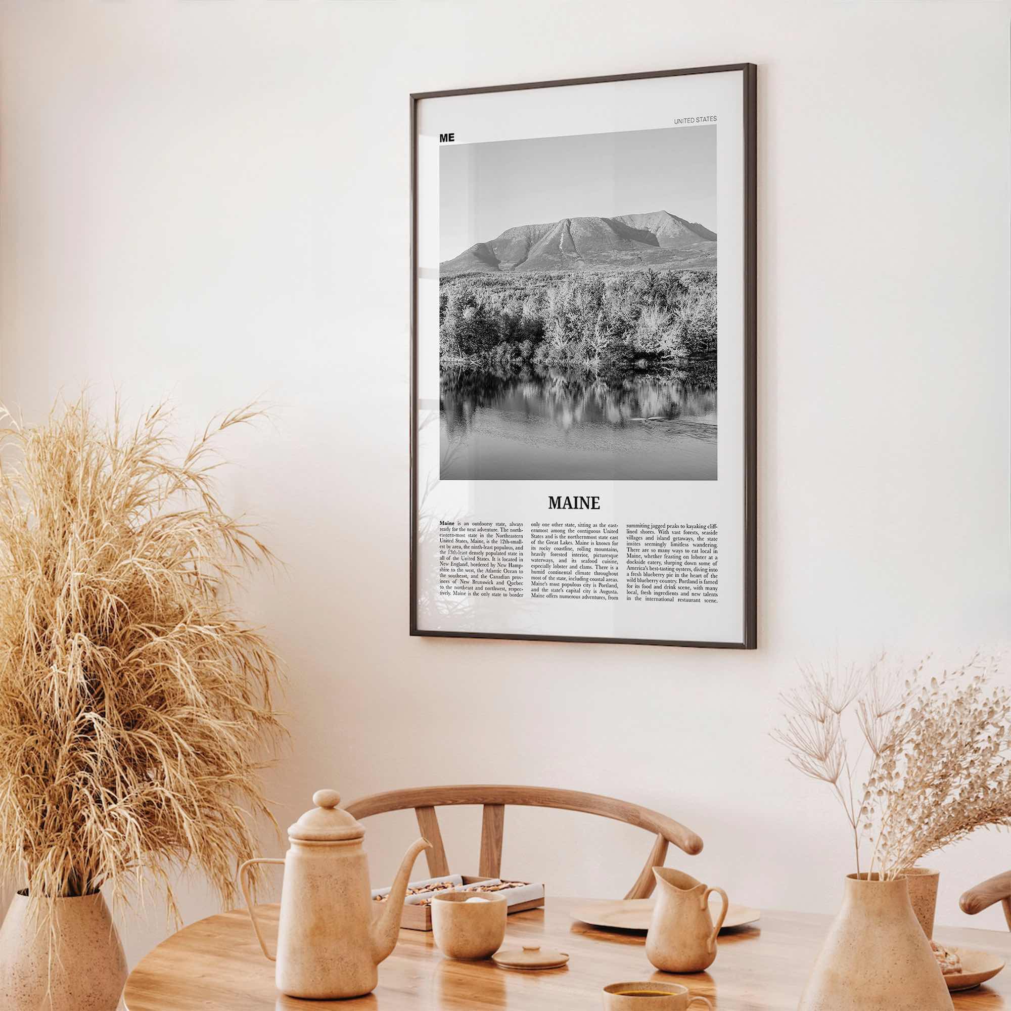 Maine Print Black and White No 2, Maine Wall Art, Maine Poster, Maine Photo, Maine Wall Décor, Maine Map, United States