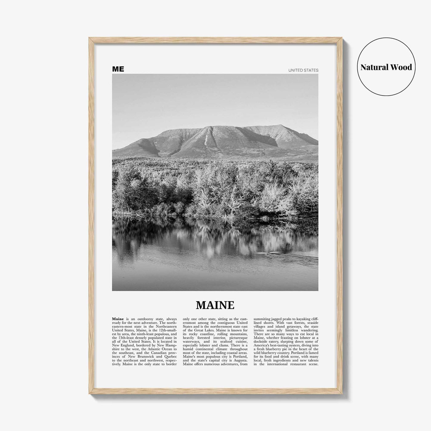 Maine Print Black and White No 2, Maine Wall Art, Maine Poster, Maine Photo, Maine Wall Décor, Maine Map, United States
