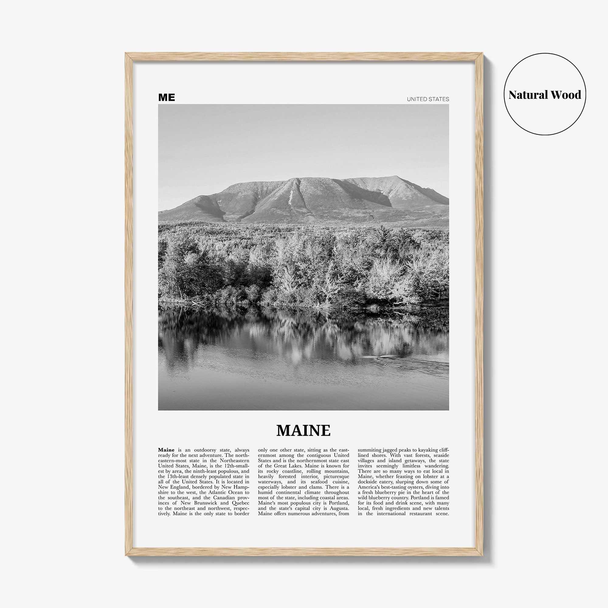 Maine Print Black and White No 2, Maine Wall Art, Maine Poster, Maine Photo, Maine Wall Décor, Maine Map, United States