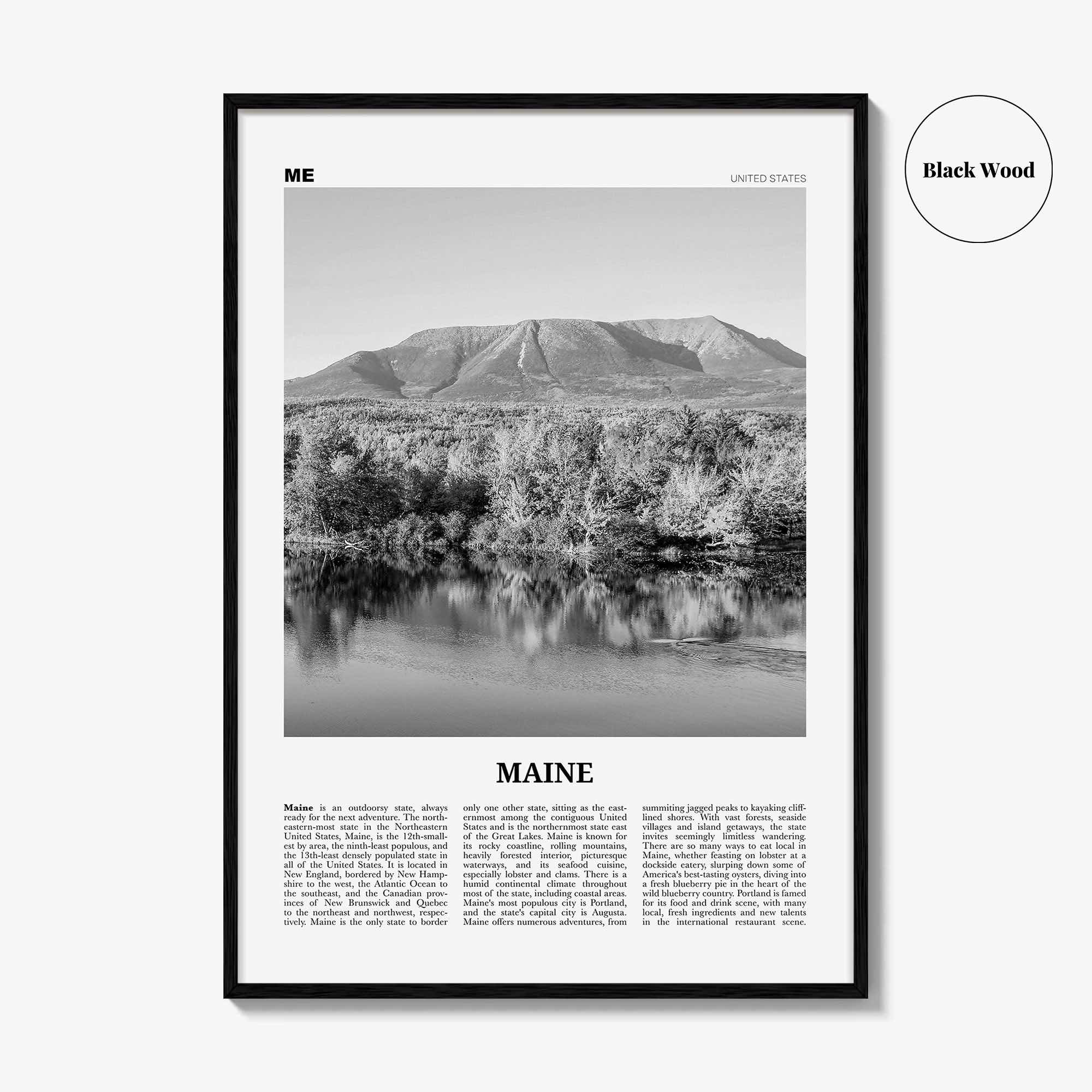 Maine Print Black and White No 2, Maine Wall Art, Maine Poster, Maine Photo, Maine Wall Décor, Maine Map, United States