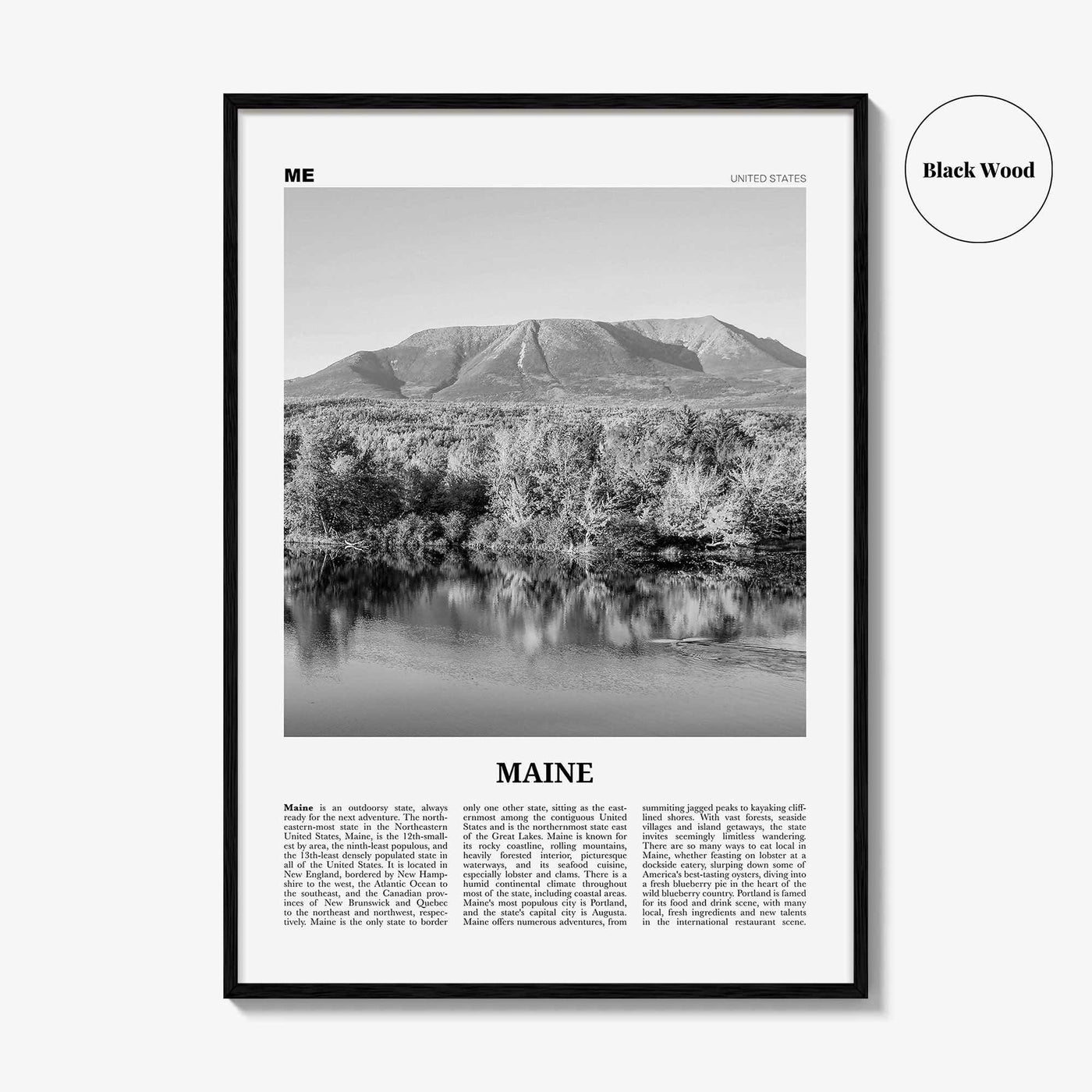 Maine Print Black and White No 2, Maine Wall Art, Maine Poster, Maine Photo, Maine Wall Décor, Maine Map, United States