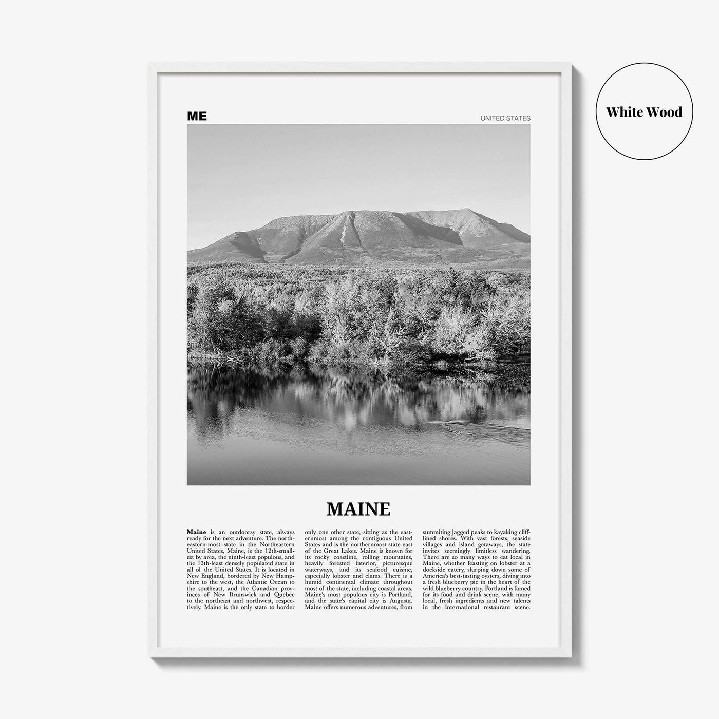 Maine Print Black and White No 2, Maine Wall Art, Maine Poster, Maine Photo, Maine Wall Décor, Maine Map, United States