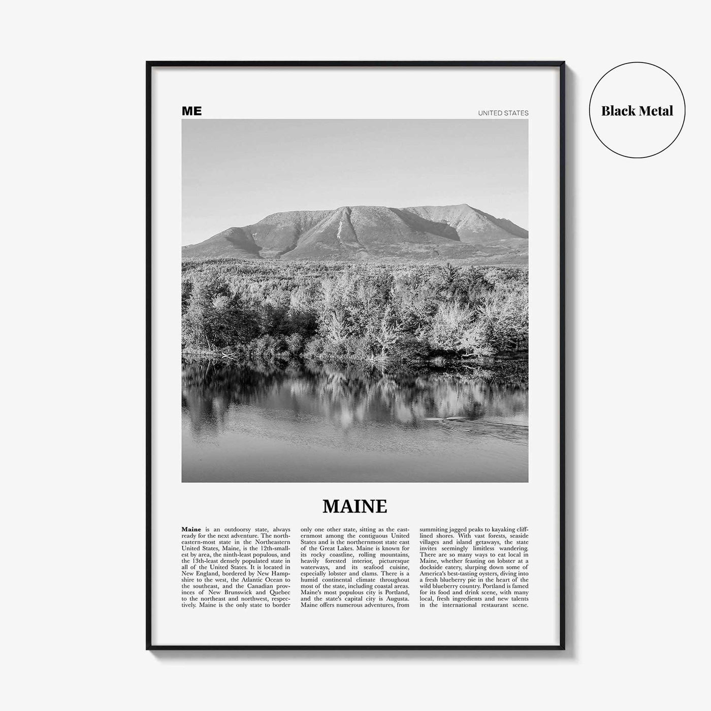 Maine Print Black and White No 2, Maine Wall Art, Maine Poster, Maine Photo, Maine Wall Décor, Maine Map, United States