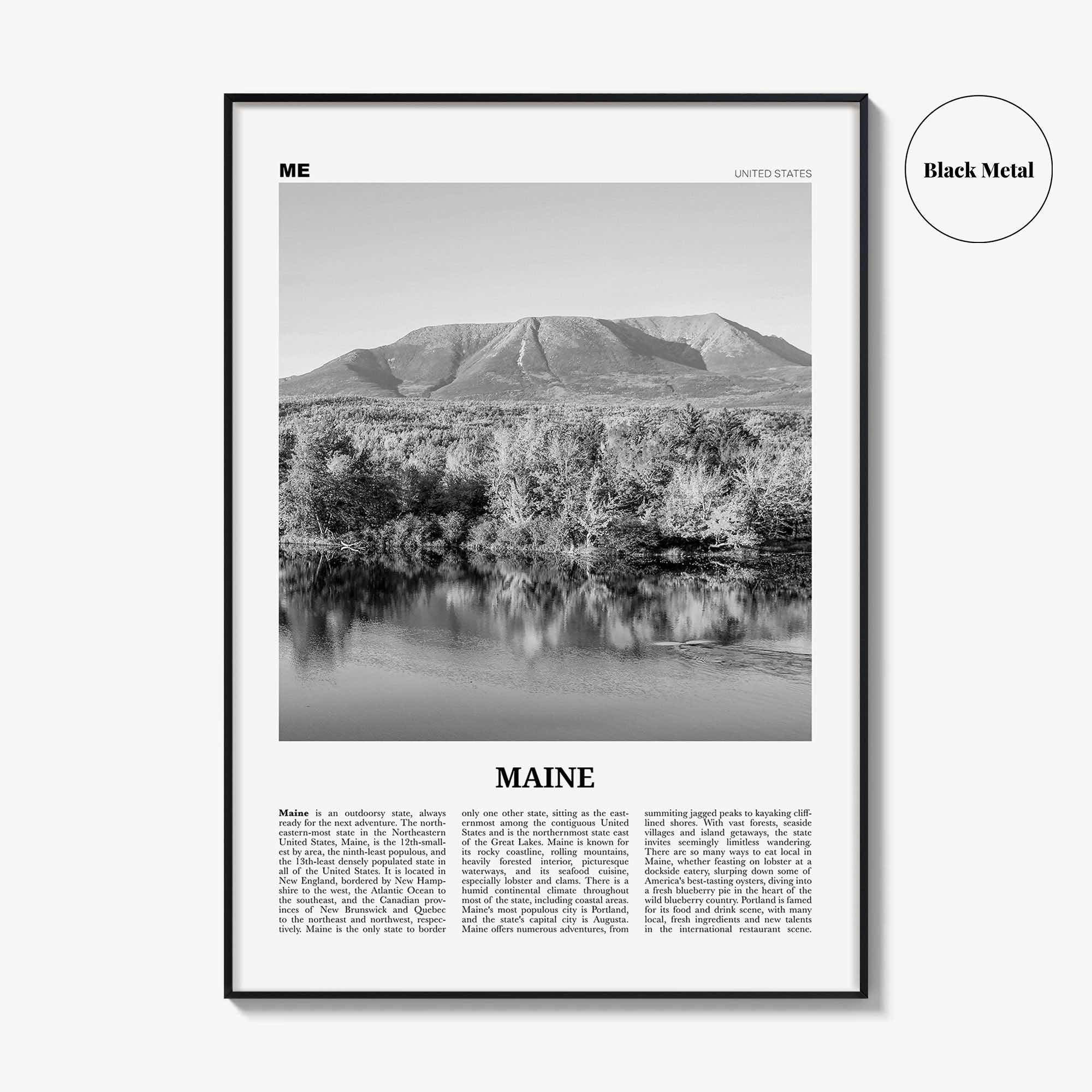 Maine Print Black and White No 2, Maine Wall Art, Maine Poster, Maine Photo, Maine Wall Décor, Maine Map, United States