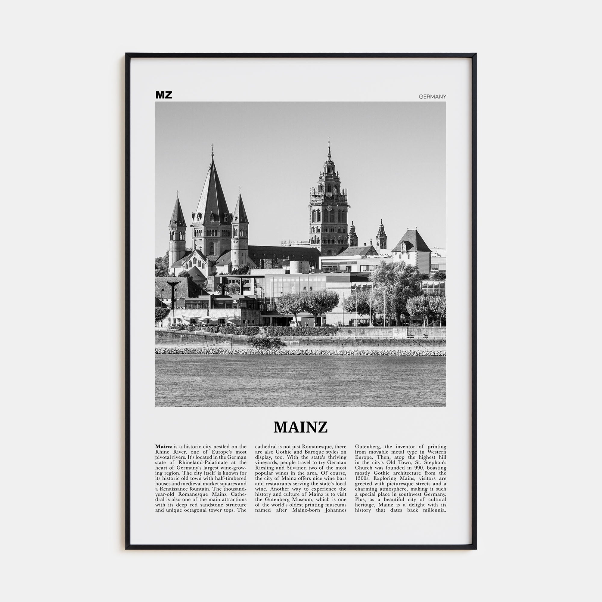 Mainz Travel B&W Poster
