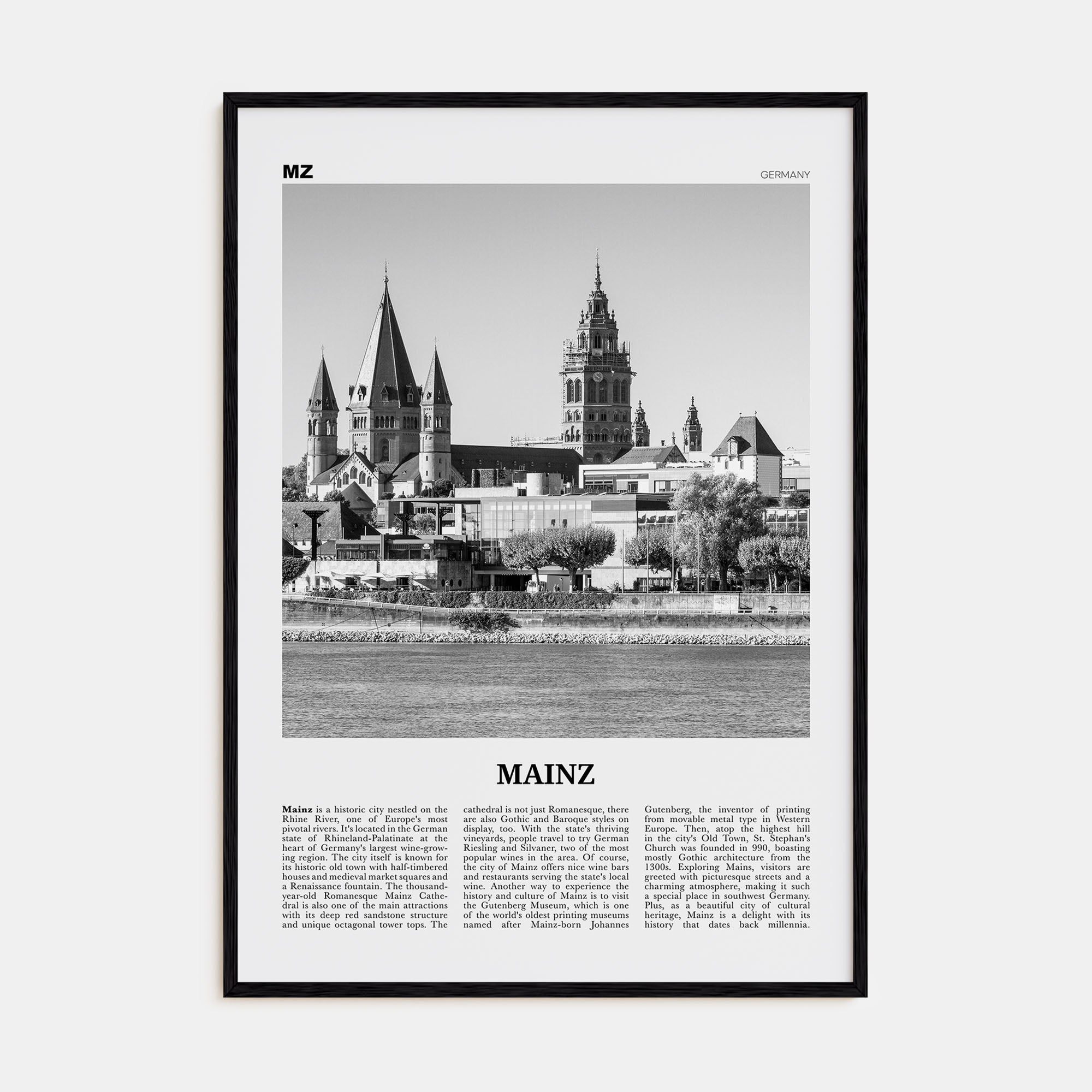 Mainz Travel B&W Poster