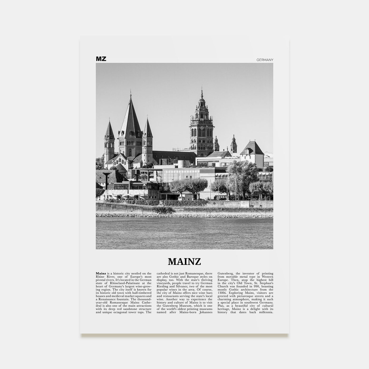 Mainz Travel B&W Poster