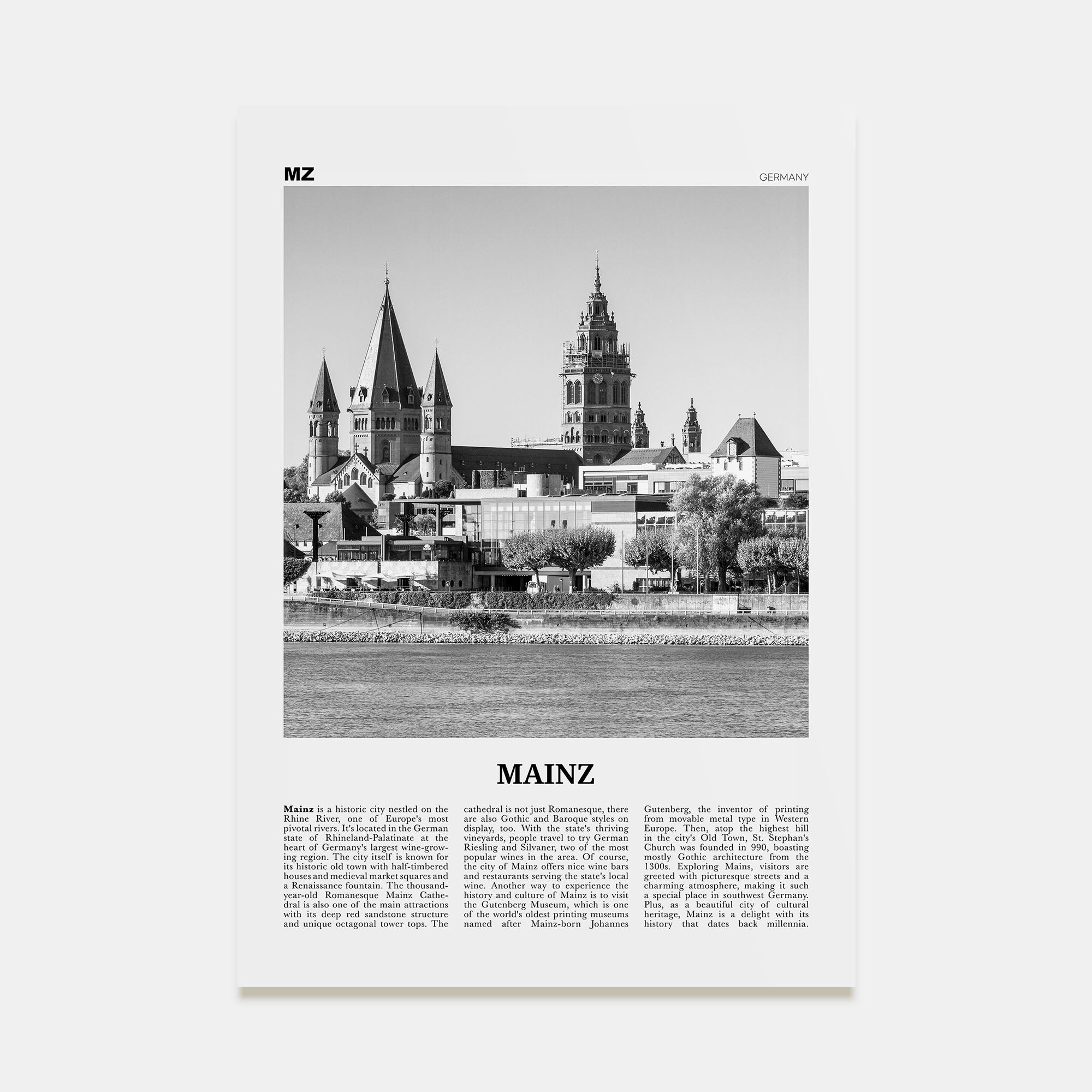 Mainz Travel B&W Poster