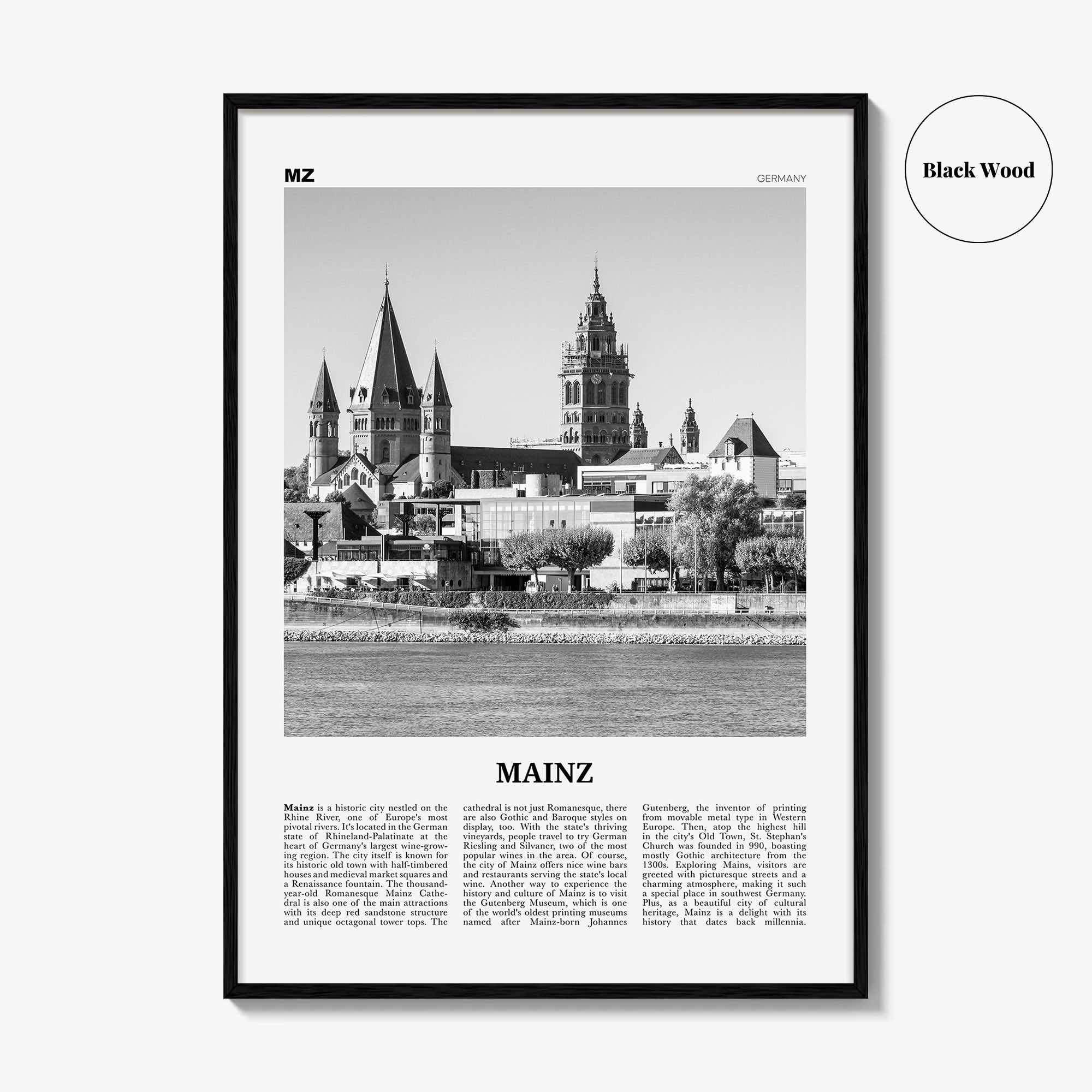 Mainz Print Black and White, Mainz Wall Art, Mainz Poster, Mainz Photo, Mainz Wall Décor, Germany