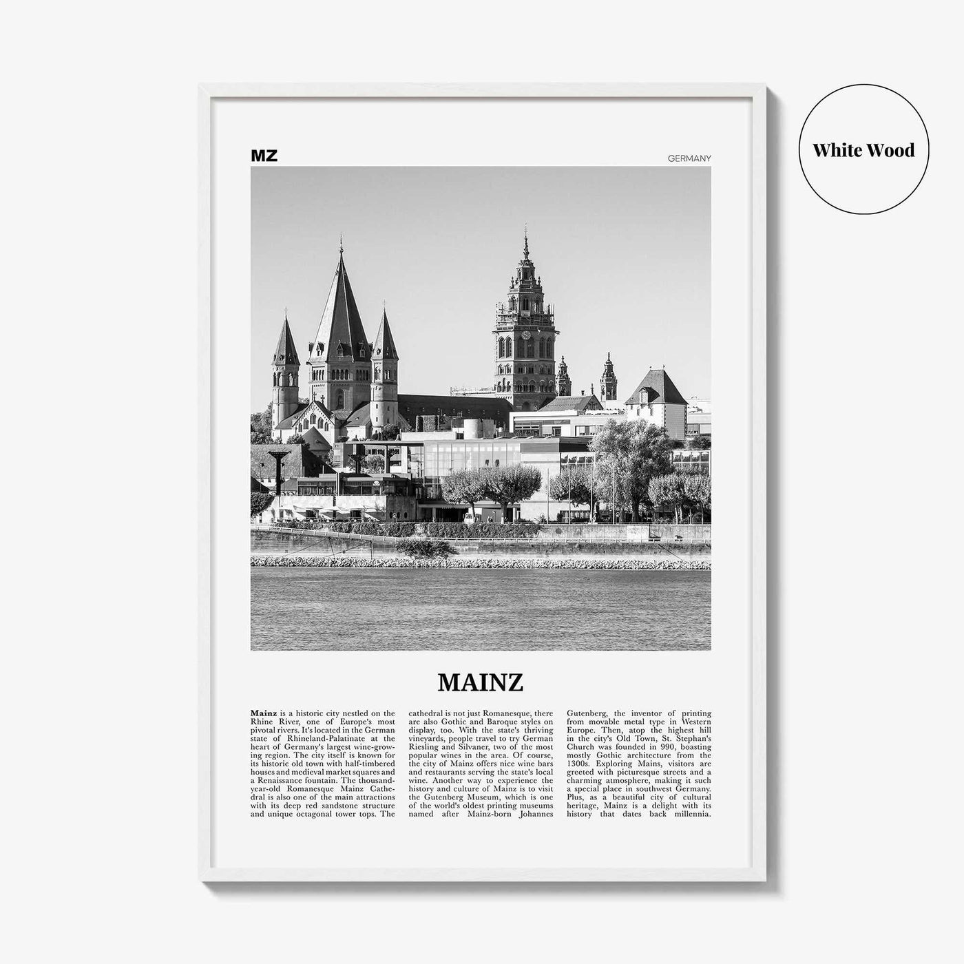 Mainz Print Black and White, Mainz Wall Art, Mainz Poster, Mainz Photo, Mainz Wall Décor, Germany
