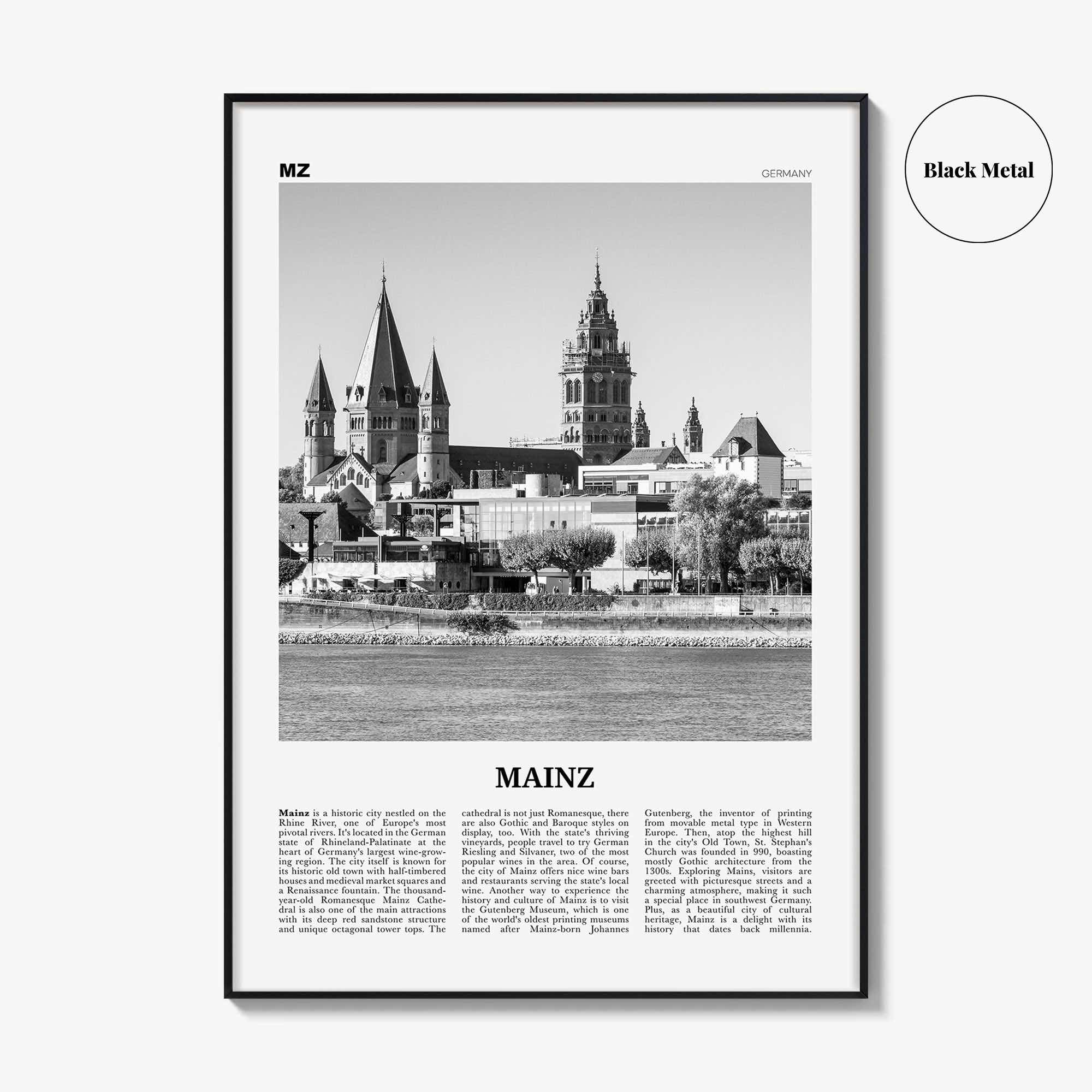 Mainz Print Black and White, Mainz Wall Art, Mainz Poster, Mainz Photo, Mainz Wall Décor, Germany