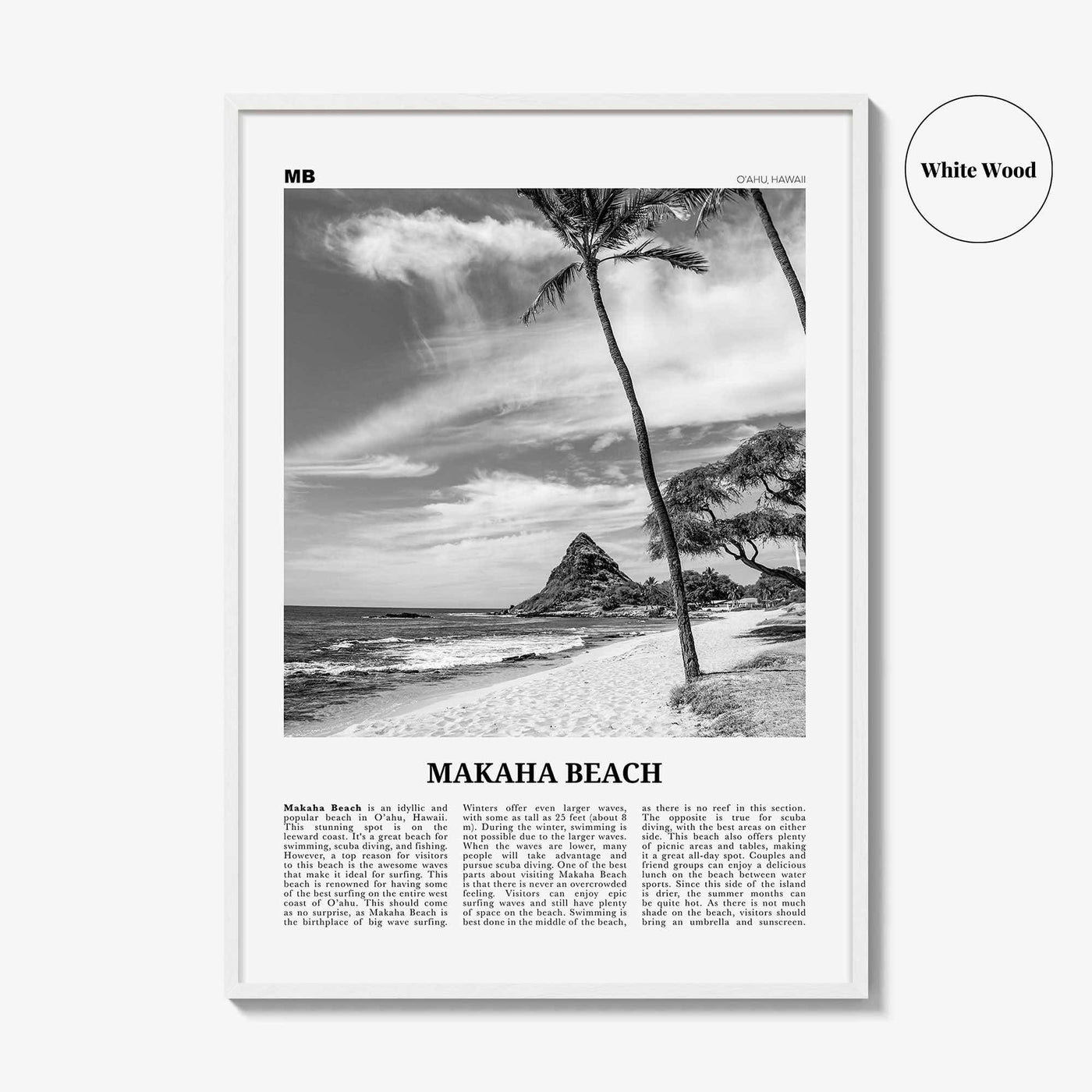 Makaha Beach Print Black and White, Makaha Beach Wall Art, Makaha Beach Poster, Makaha Beach Photo, Makaha Beach Wall Décor, O‘ahu, Hawaii