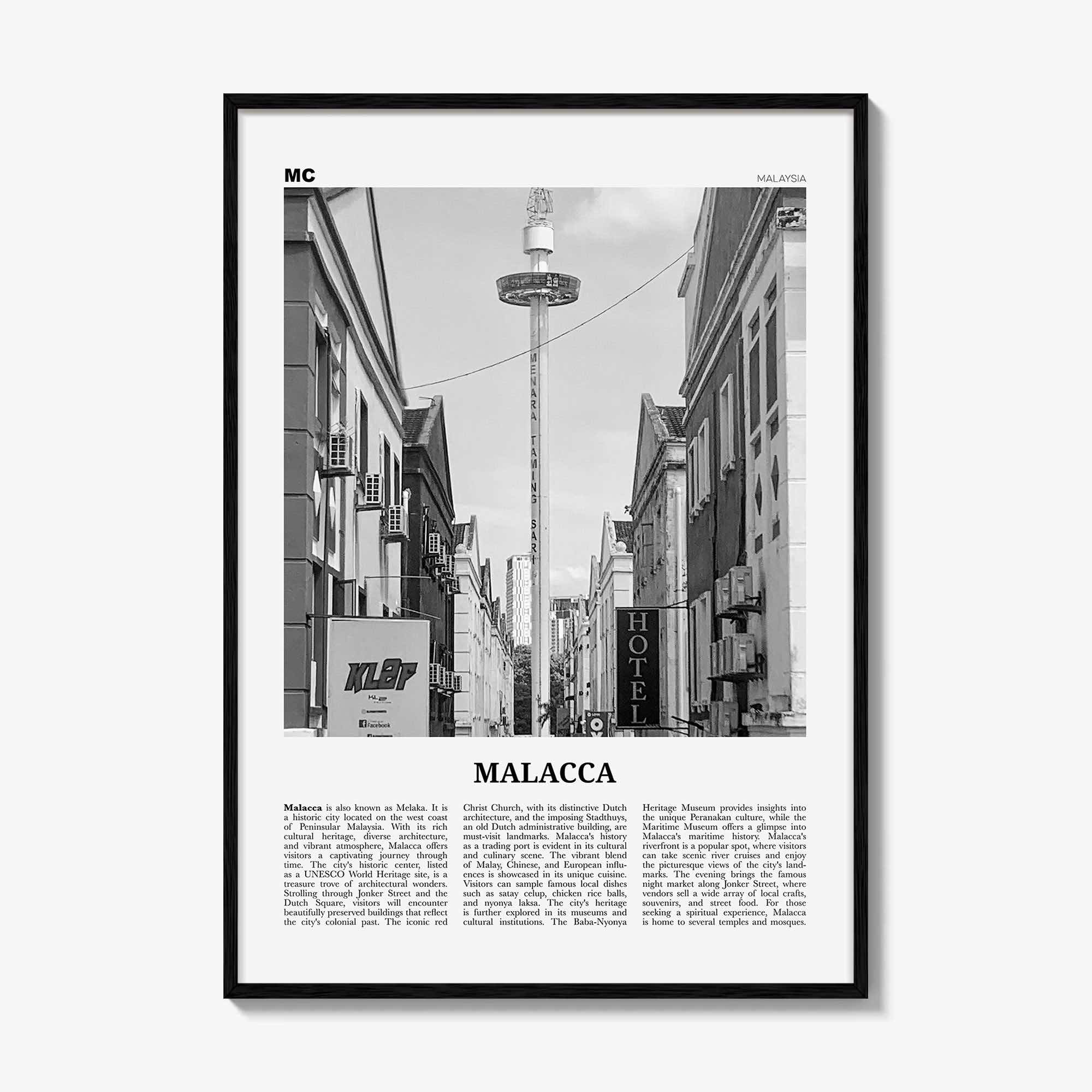 Malacca Print Black and White, Malacca Wall Art, Malacca Poster, Malacca Photo, Malacca Wall Décor, Malacca Map, Malaysia