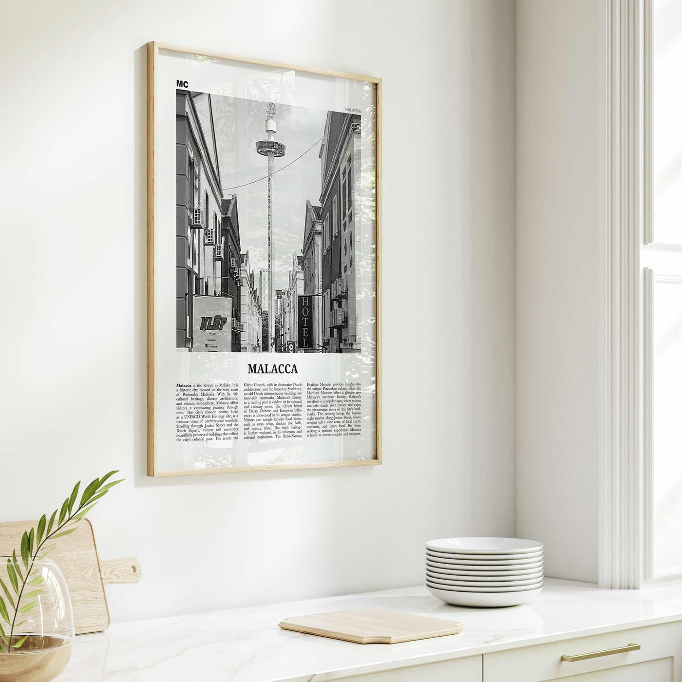Malacca Print Black and White, Malacca Wall Art, Malacca Poster, Malacca Photo, Malacca Wall Décor, Malacca Map, Malaysia
