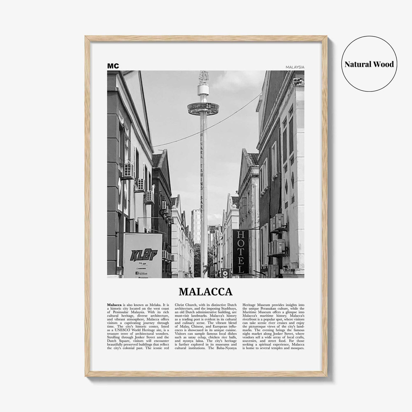 Malacca Print Black and White, Malacca Wall Art, Malacca Poster, Malacca Photo, Malacca Wall Décor, Malacca Map, Malaysia