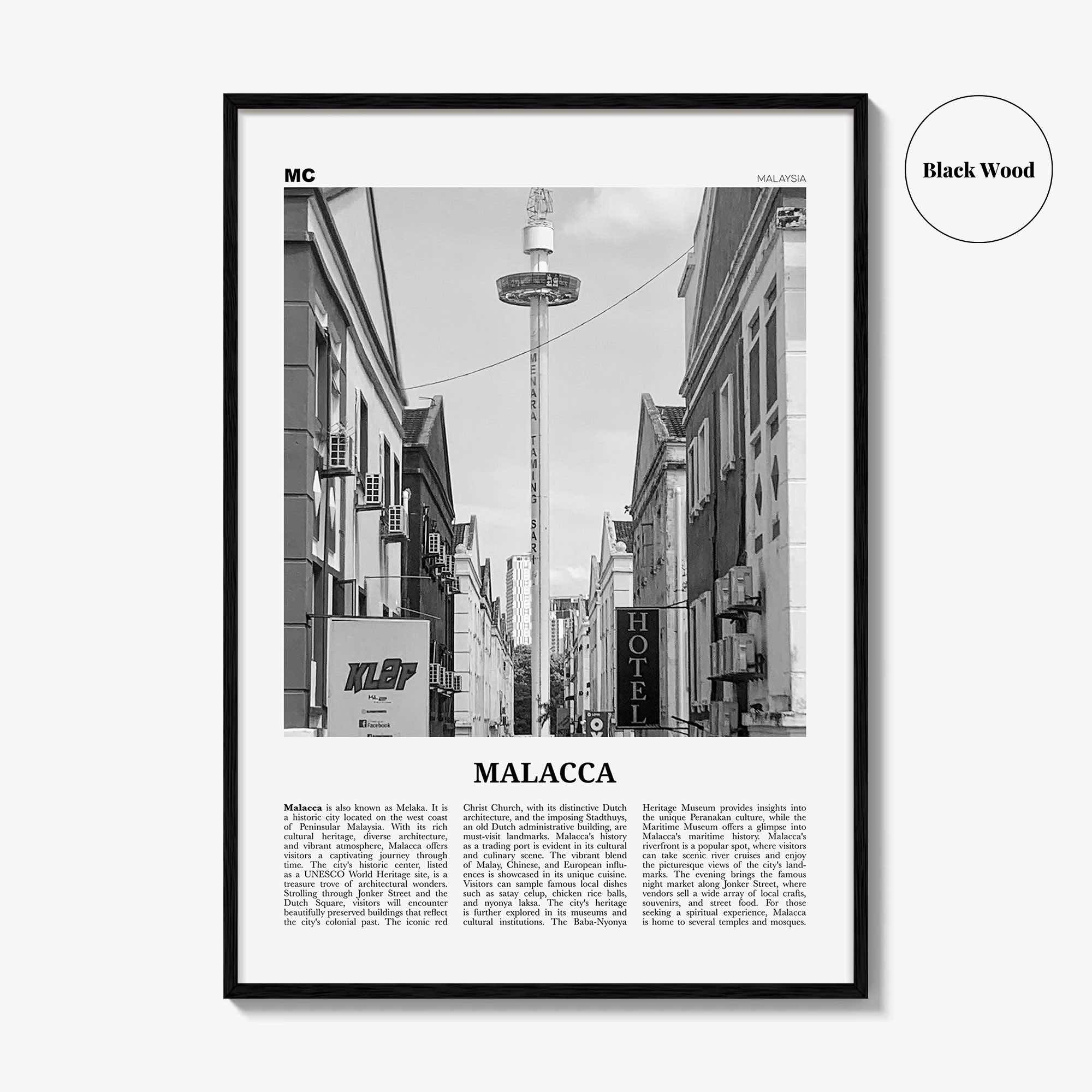 Malacca Print Black and White, Malacca Wall Art, Malacca Poster, Malacca Photo, Malacca Wall Décor, Malacca Map, Malaysia