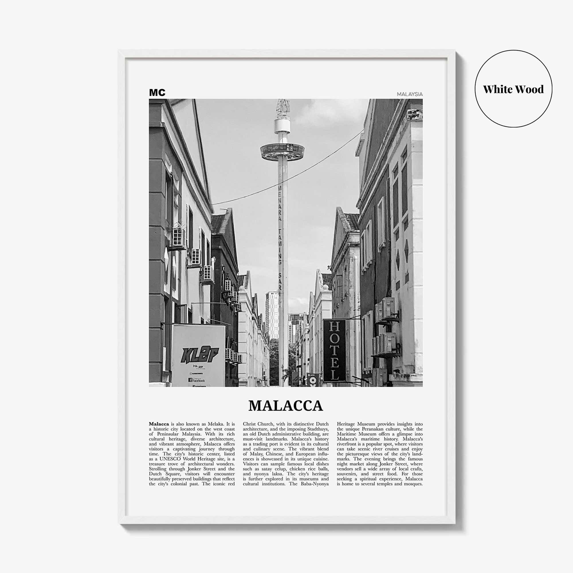Malacca Print Black and White, Malacca Wall Art, Malacca Poster, Malacca Photo, Malacca Wall Décor, Malacca Map, Malaysia