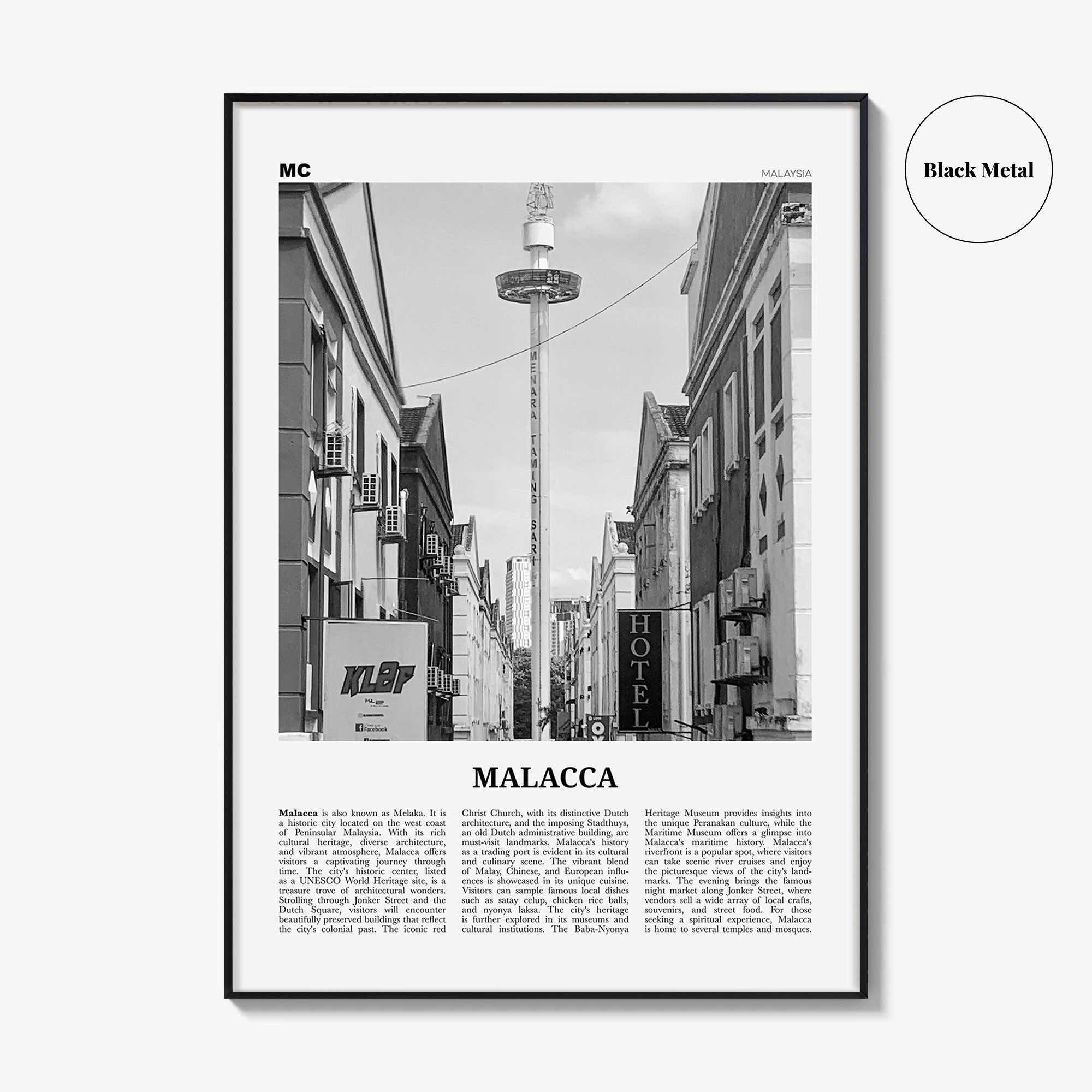 Malacca Print Black and White, Malacca Wall Art, Malacca Poster, Malacca Photo, Malacca Wall Décor, Malacca Map, Malaysia