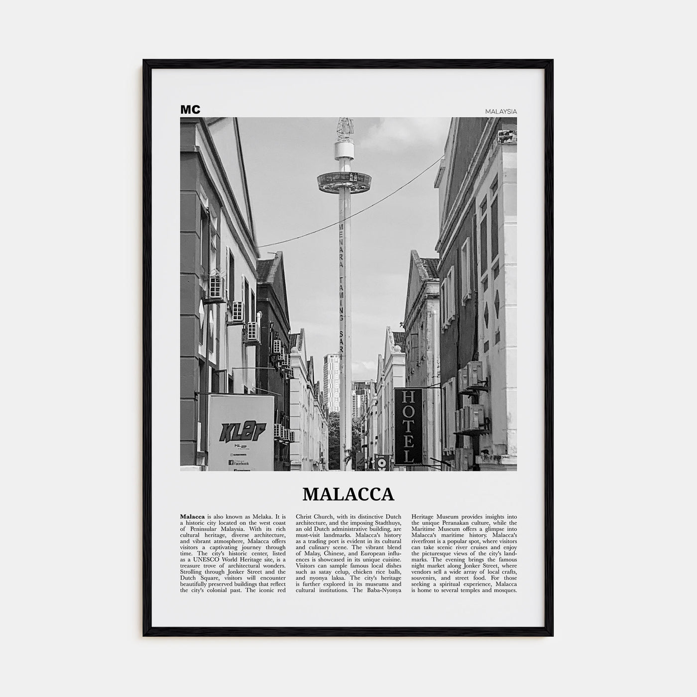 Malacca Travel B&W Poster