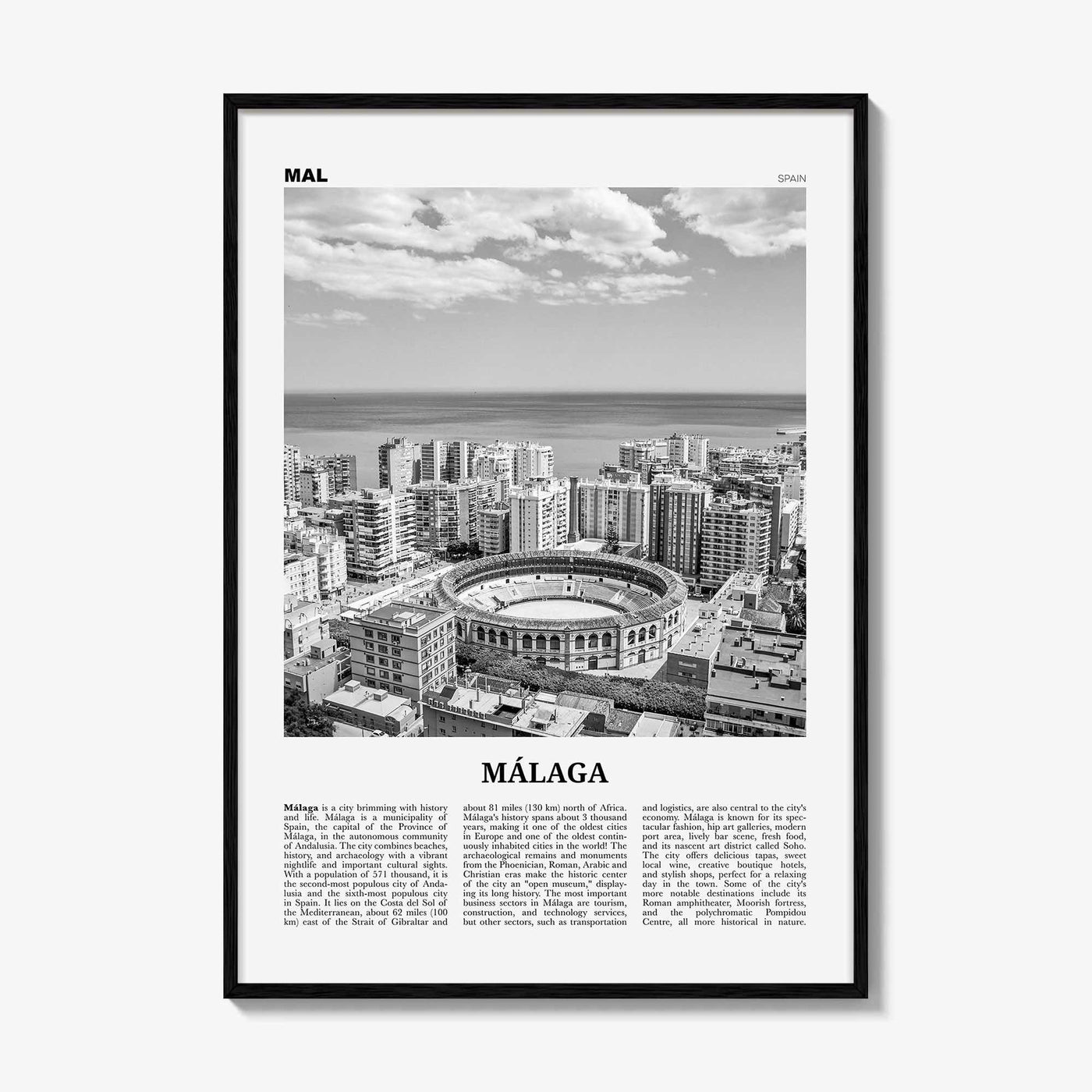 Malaga Print Black and White No 1, Malaga Wall Art, Malaga Poster, Malaga Photo, Malaga Wall Decor, City Print, Andalucia, Spain