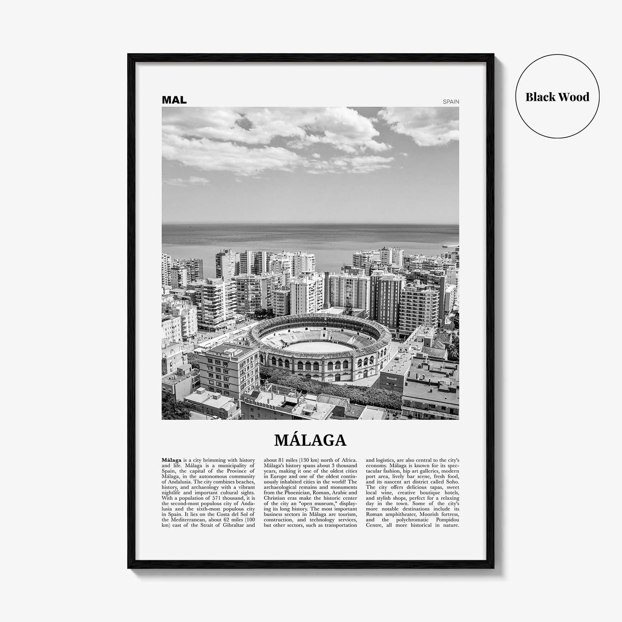 Malaga Print Black and White No 1, Malaga Wall Art, Malaga Poster, Malaga Photo, Malaga Wall Decor, City Print, Andalucia, Spain