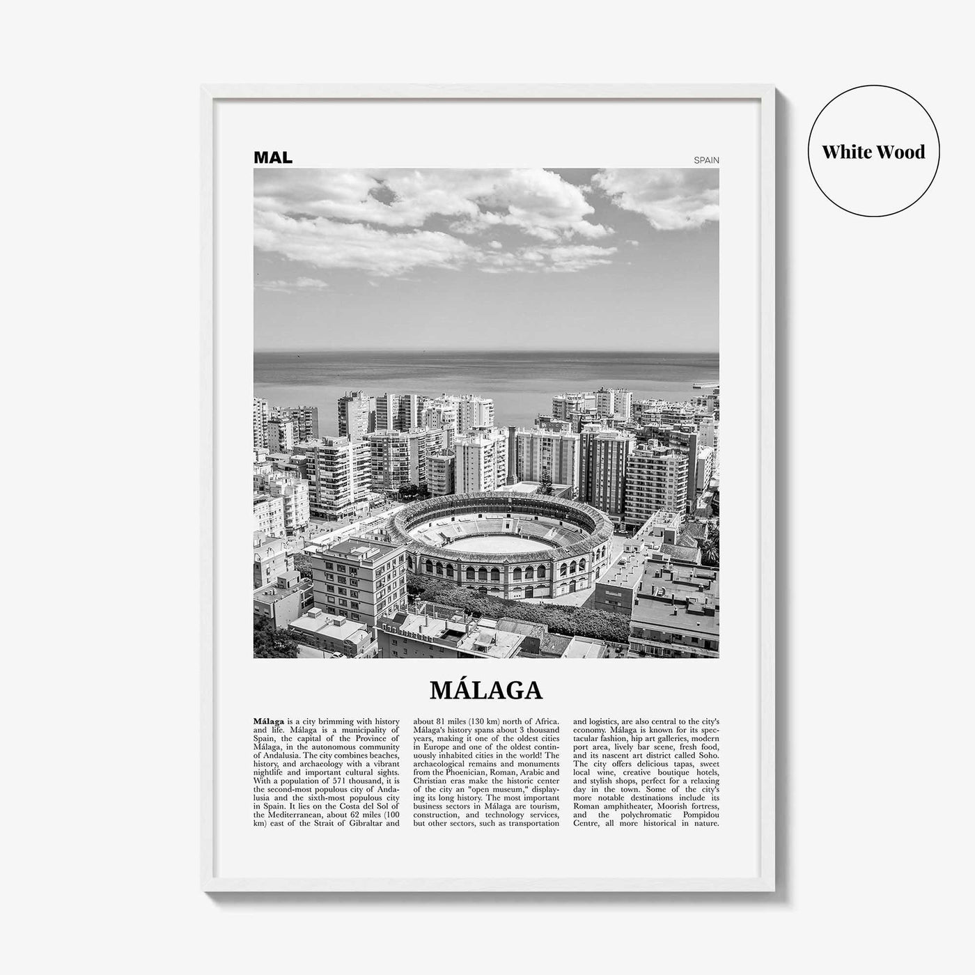 Malaga Print Black and White No 1, Malaga Wall Art, Malaga Poster, Malaga Photo, Malaga Wall Decor, City Print, Andalucia, Spain