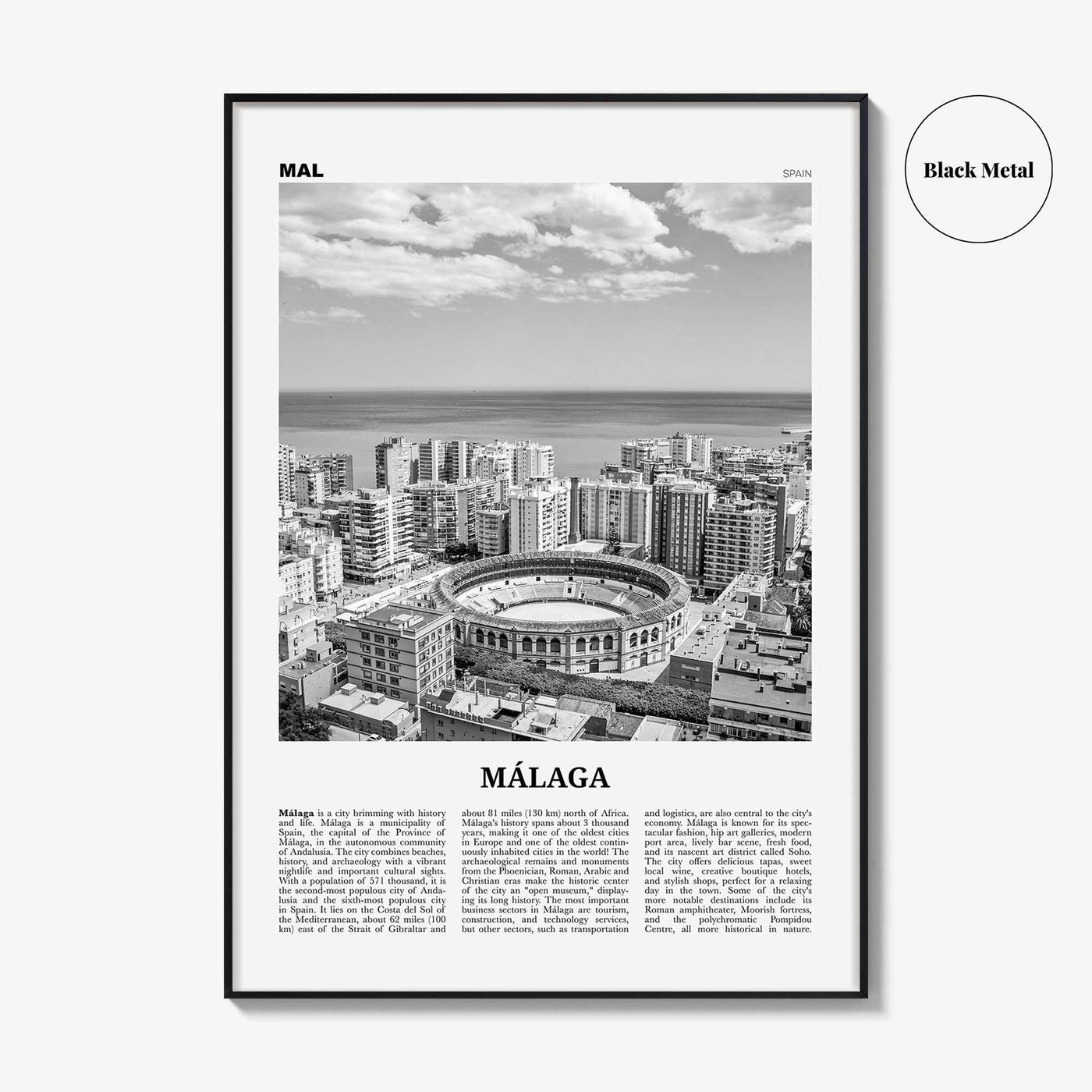 Malaga Print Black and White No 1, Malaga Wall Art, Malaga Poster, Malaga Photo, Malaga Wall Decor, City Print, Andalucia, Spain