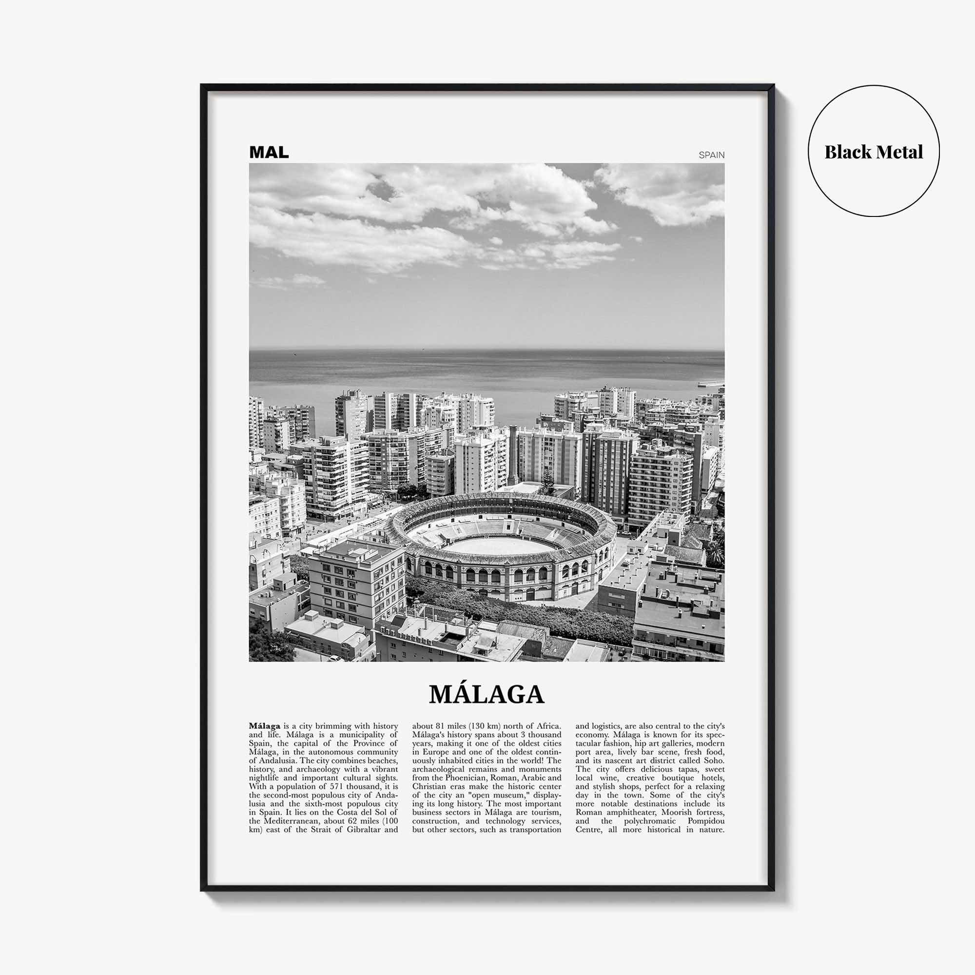 Malaga Print Black and White No 1, Malaga Wall Art, Malaga Poster, Malaga Photo, Malaga Wall Decor, City Print, Andalucia, Spain