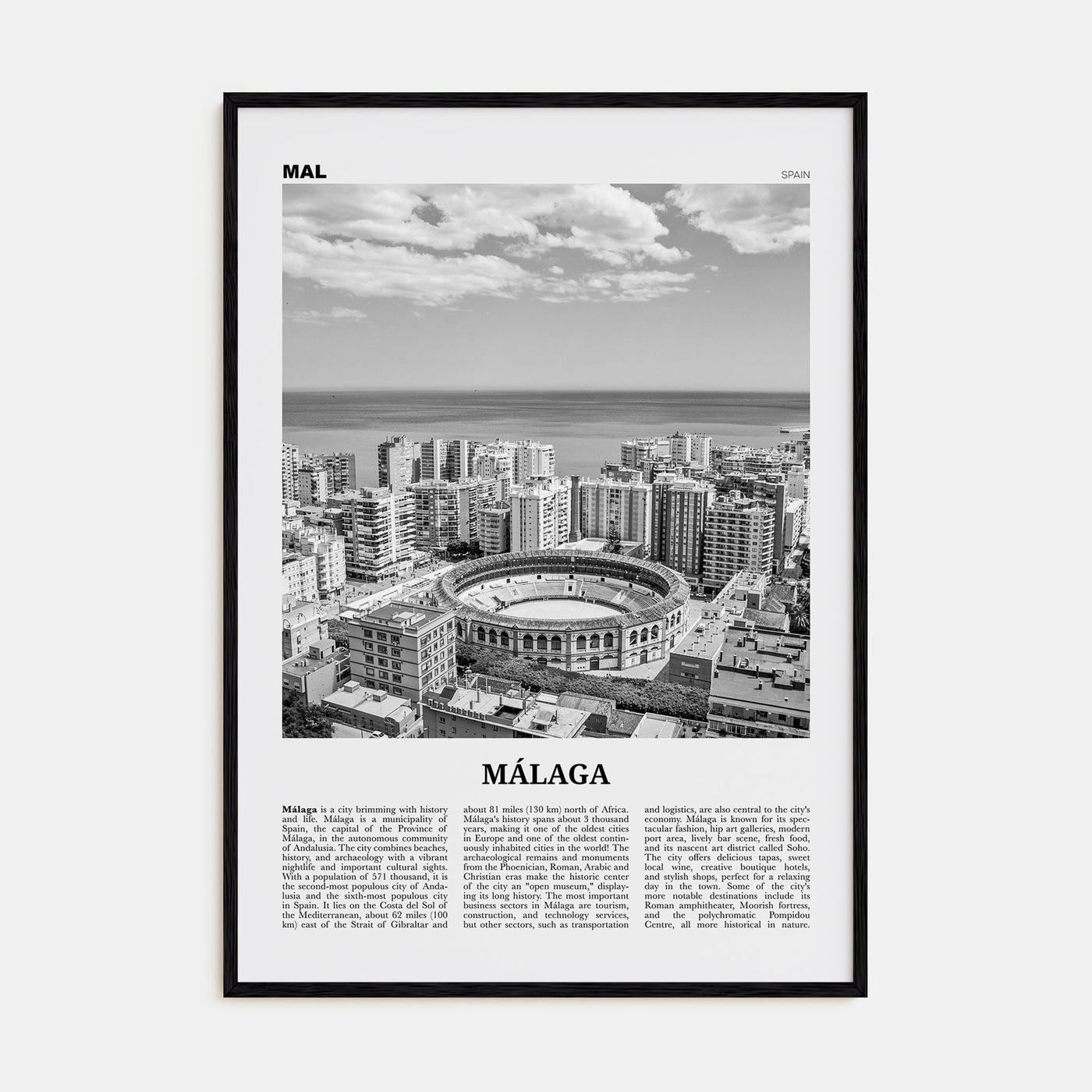 Málaga Travel B&W No 1 Poster