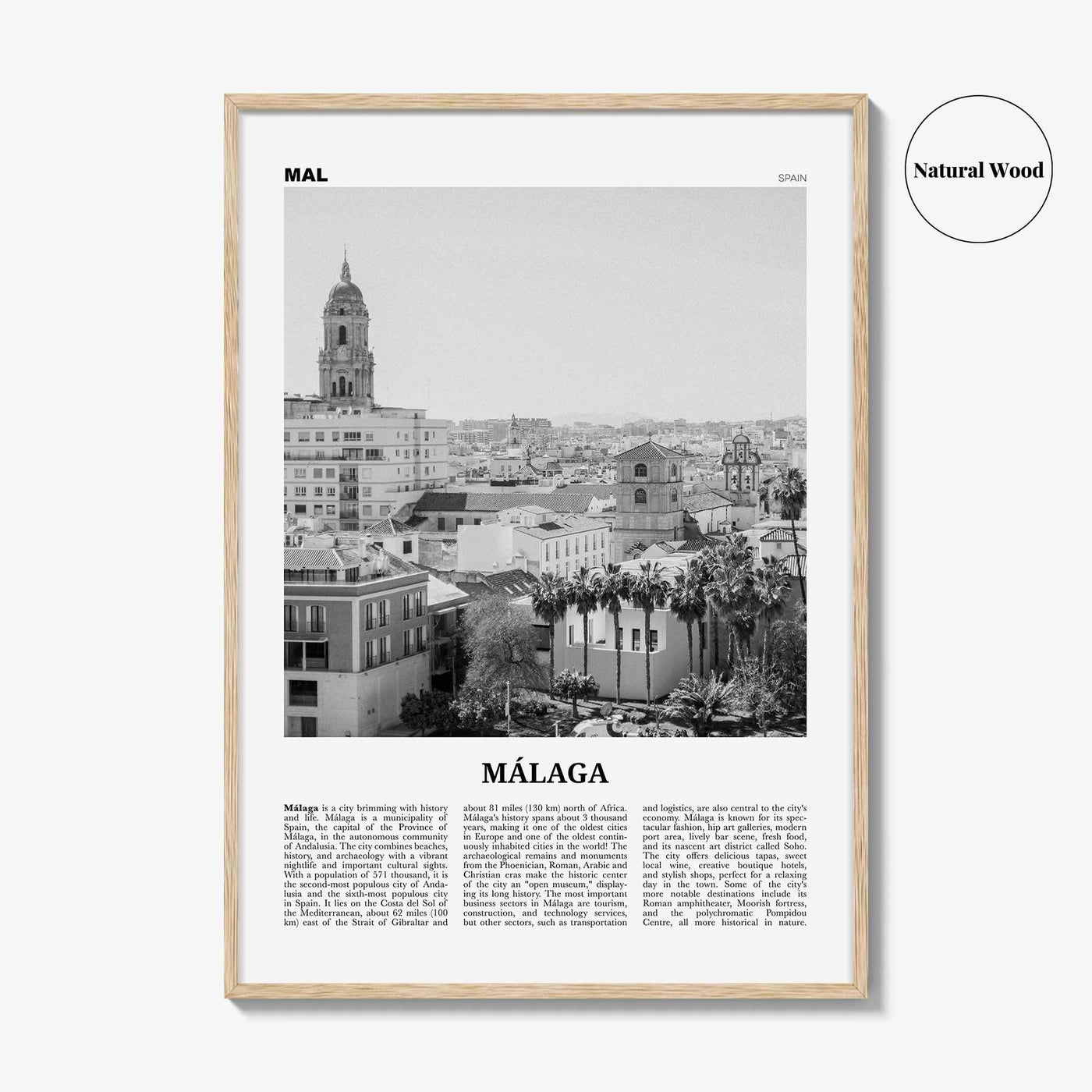 Malaga Print Black and White No 2, Malaga Wall Art, Malaga Poster, Malaga Photo, Malaga Wall Decor, City Print, Andalucia, Spain, España