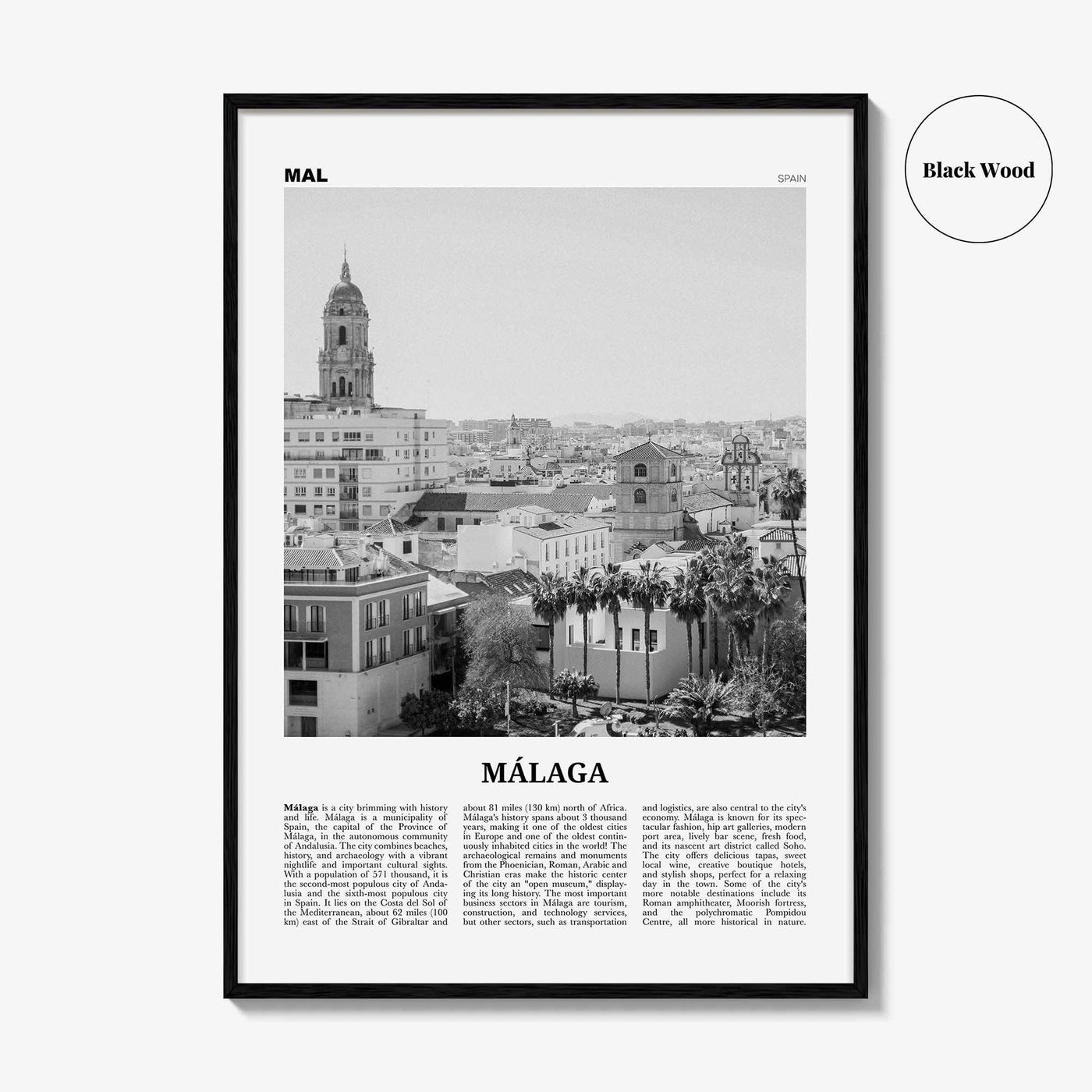 Malaga Print Black and White No 2, Malaga Wall Art, Malaga Poster, Malaga Photo, Malaga Wall Decor, City Print, Andalucia, Spain, España