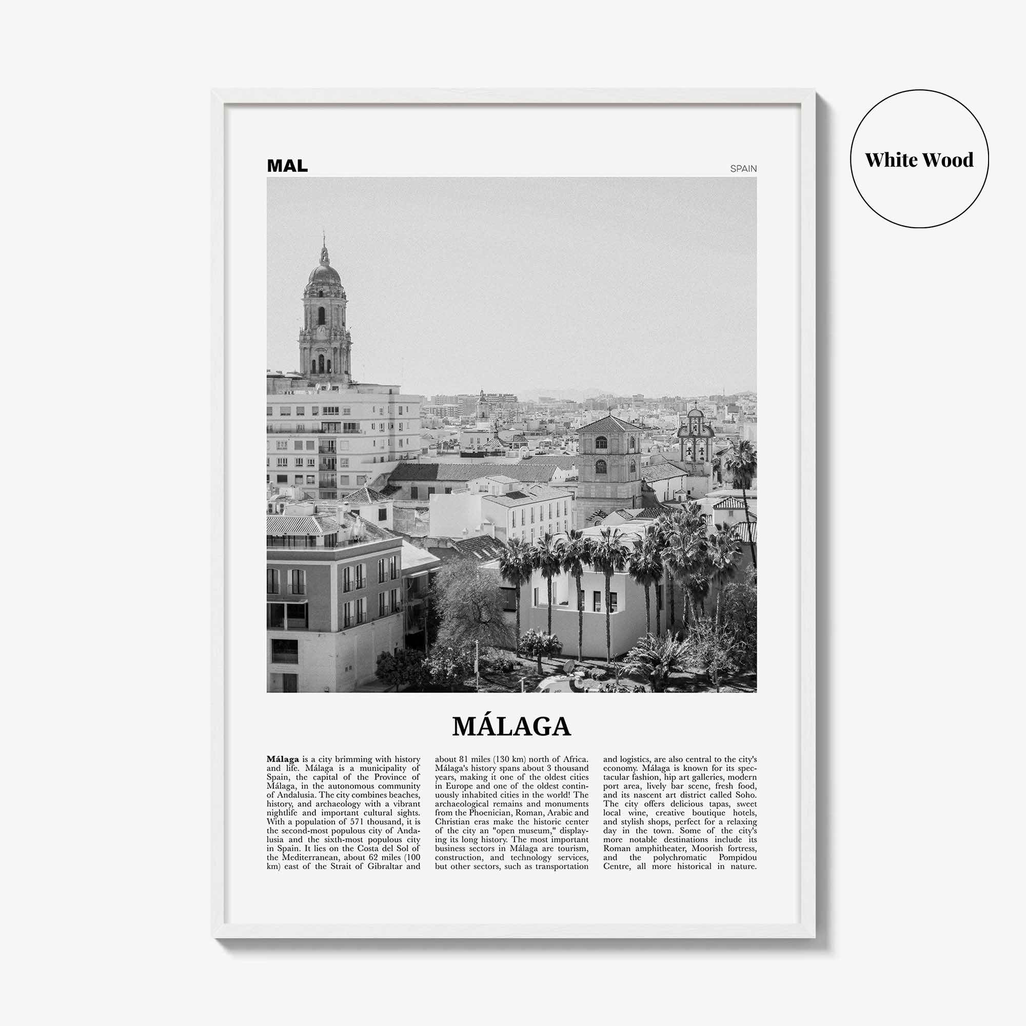 Malaga Print Black and White No 2, Malaga Wall Art, Malaga Poster, Malaga Photo, Malaga Wall Decor, City Print, Andalucia, Spain, España